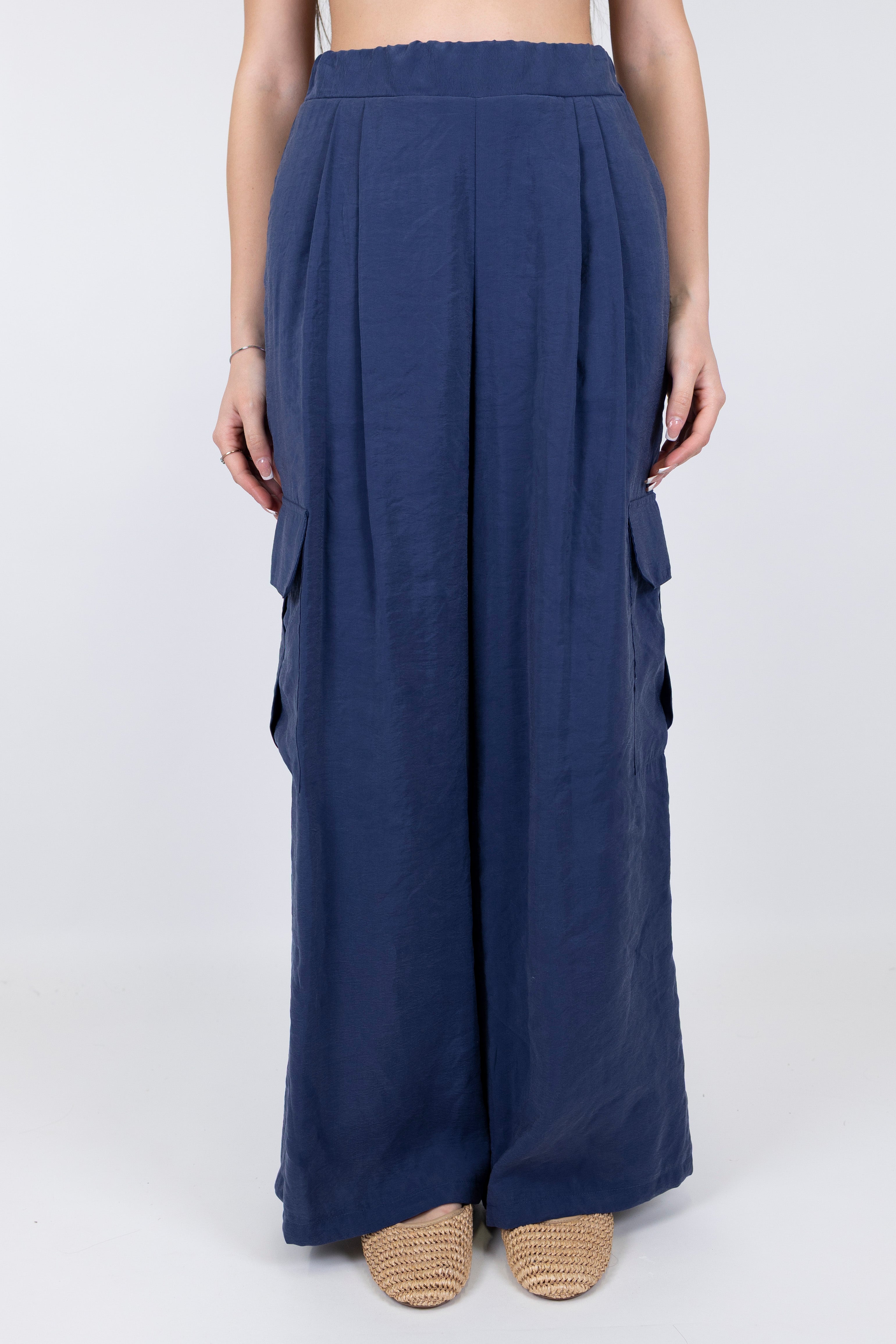 Motel - Coordinato in modal camicia con taschini e pantalone cargo palazzo con elastico in vita