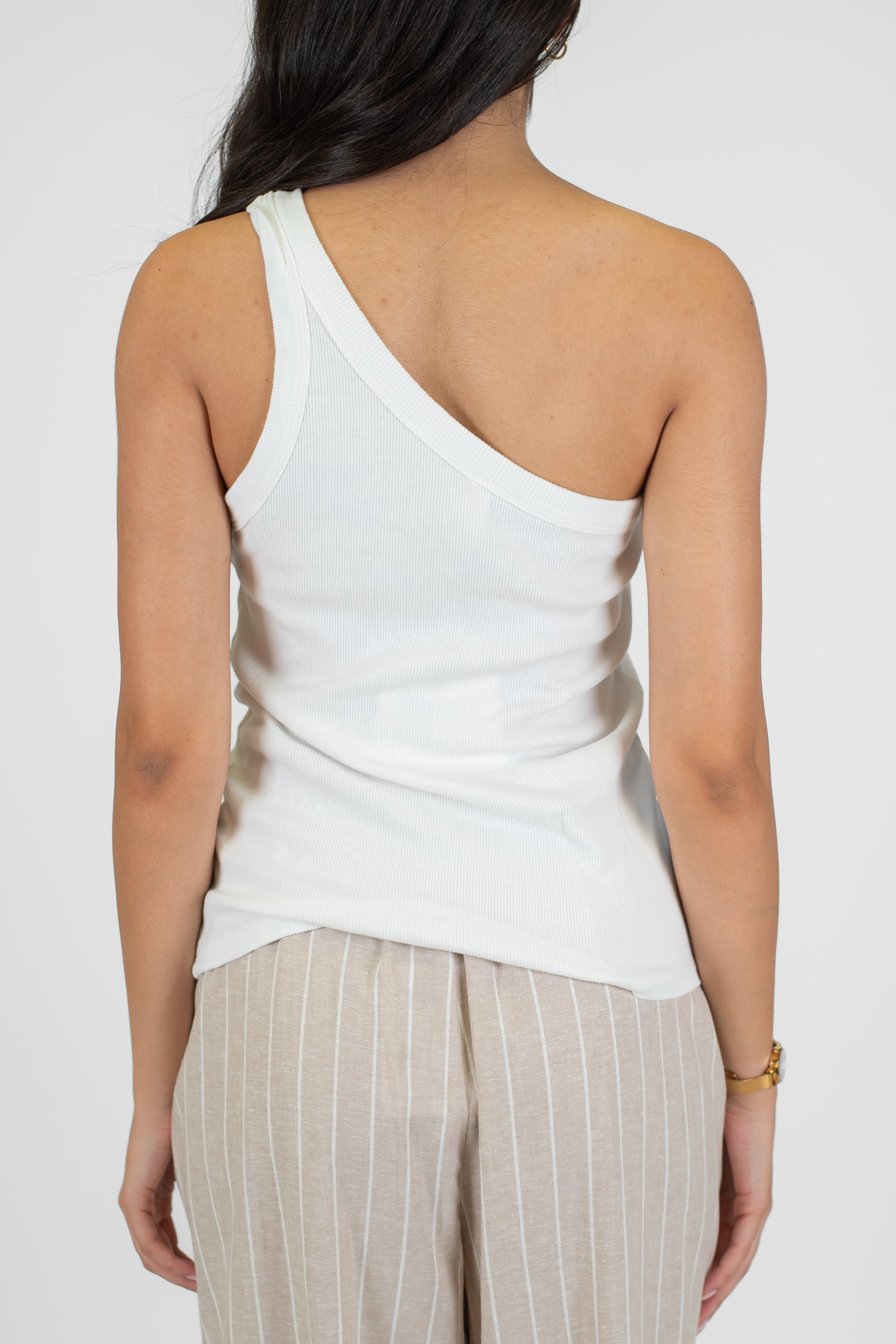 Tensione in - Top monospalla a costine in cotone