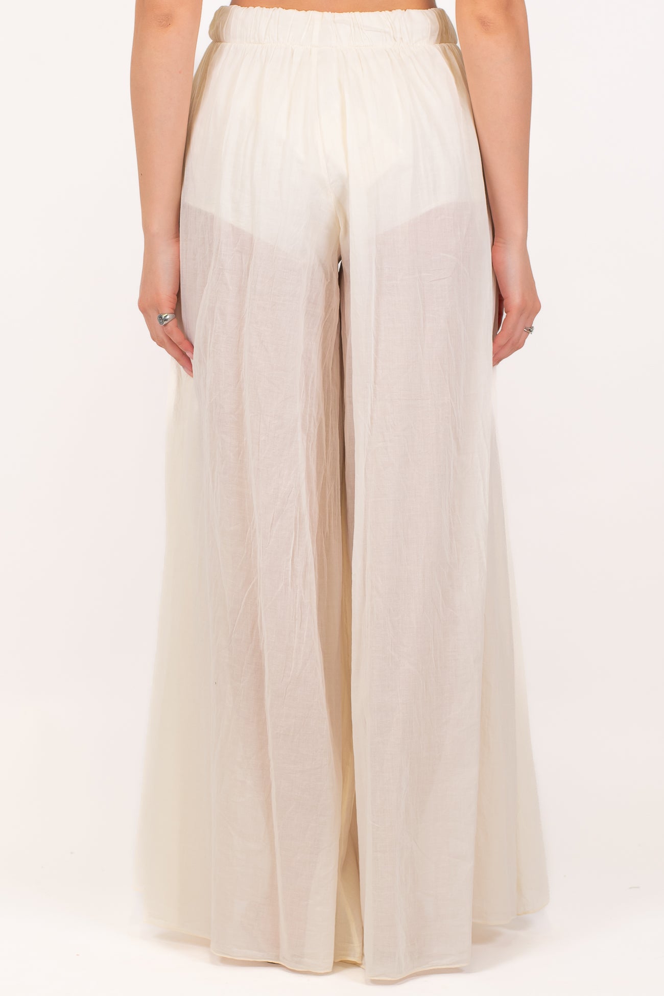 Dixie - Pantalone palazzo in mussola di cotone con coulotte ed elastico in vita
