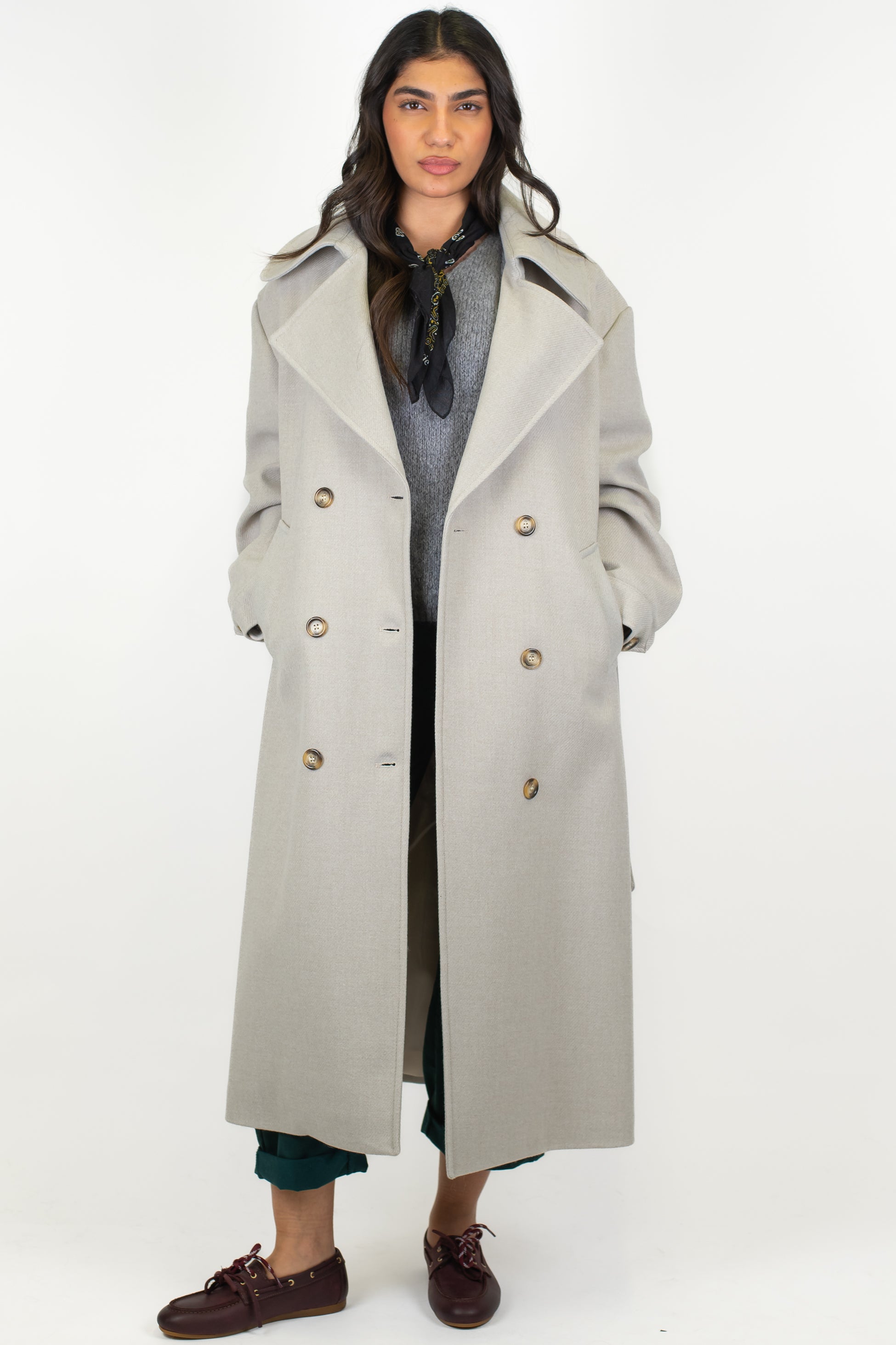 Dixie - Cappotto doppiopetto con cintura e maxi revers