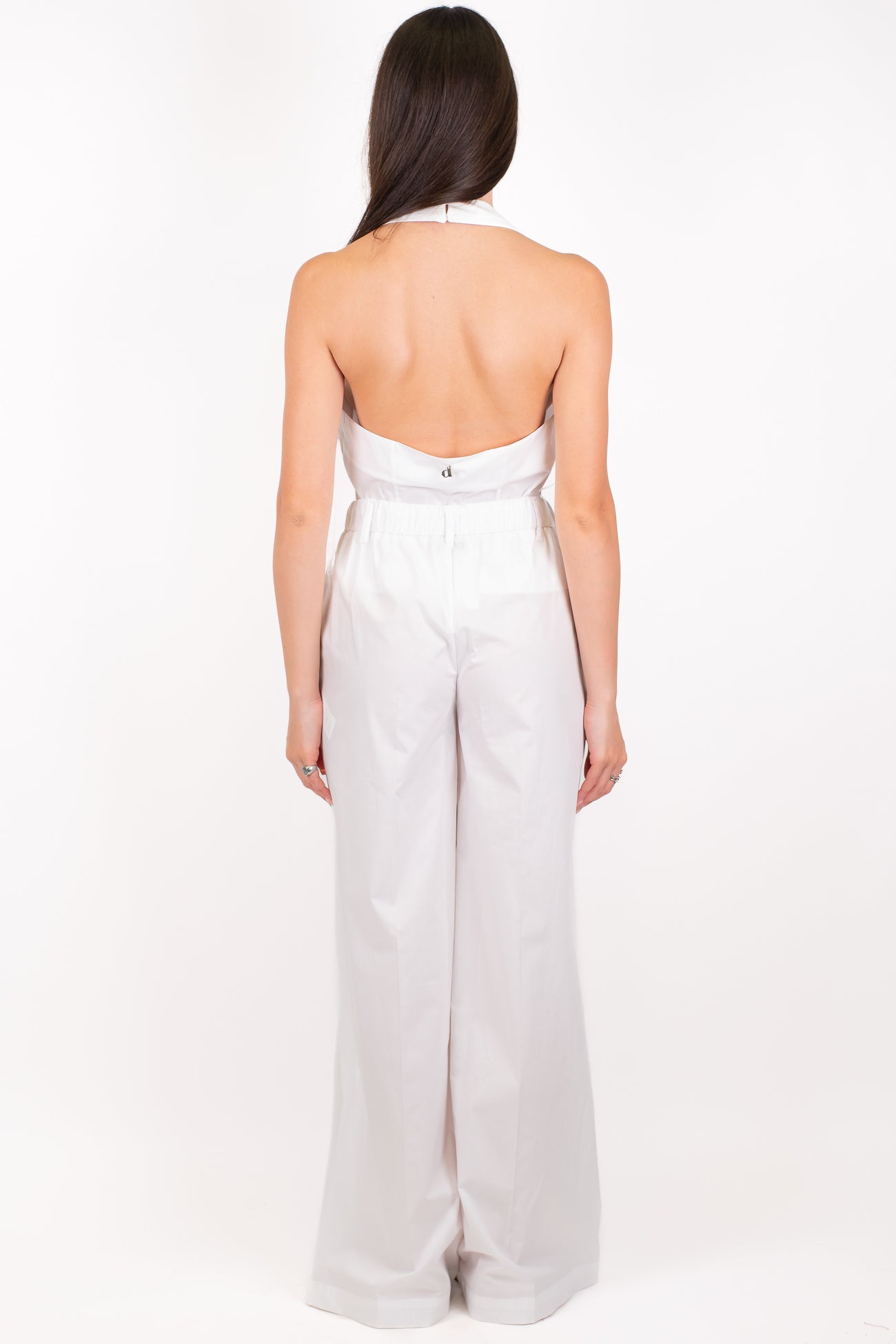 Dixie - Coordinato in cotone tela paracadute con top scollo americano e pantalone palazzo con elastico sul retro