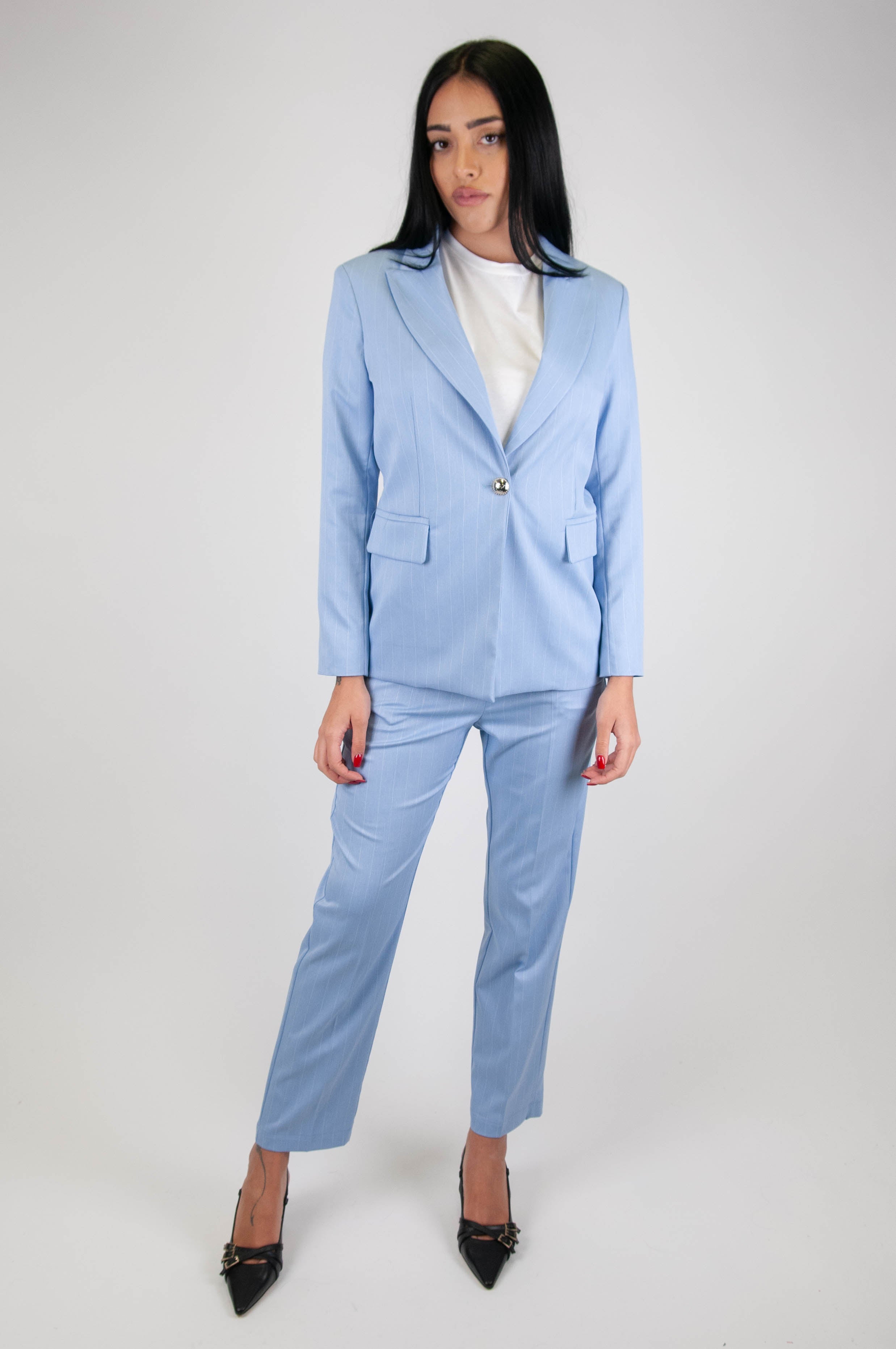 Maryley - Single-breasted pinstriped jacket with one button closure
