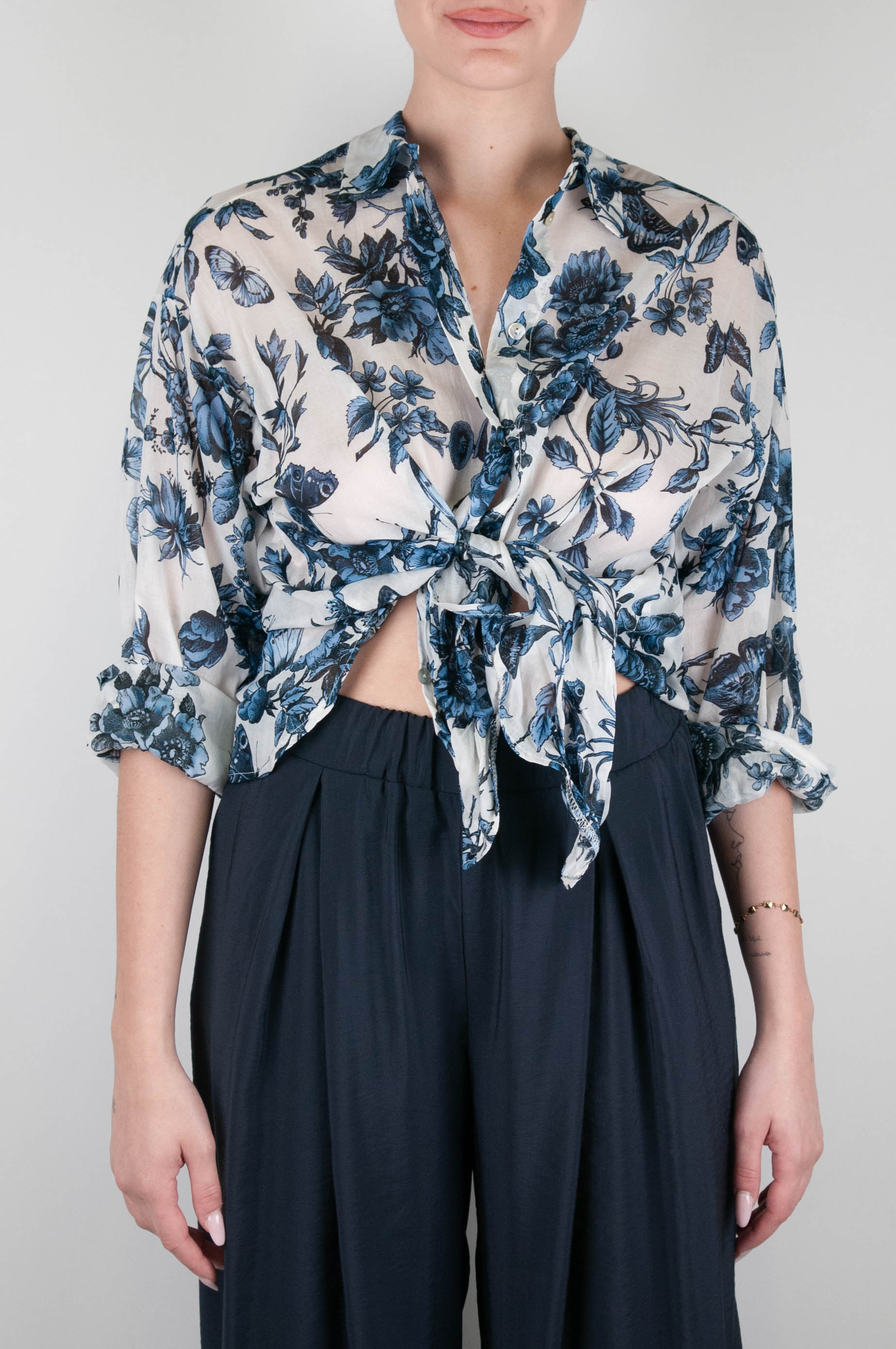 Tension in - Floral patterned shirt in cotton muslin