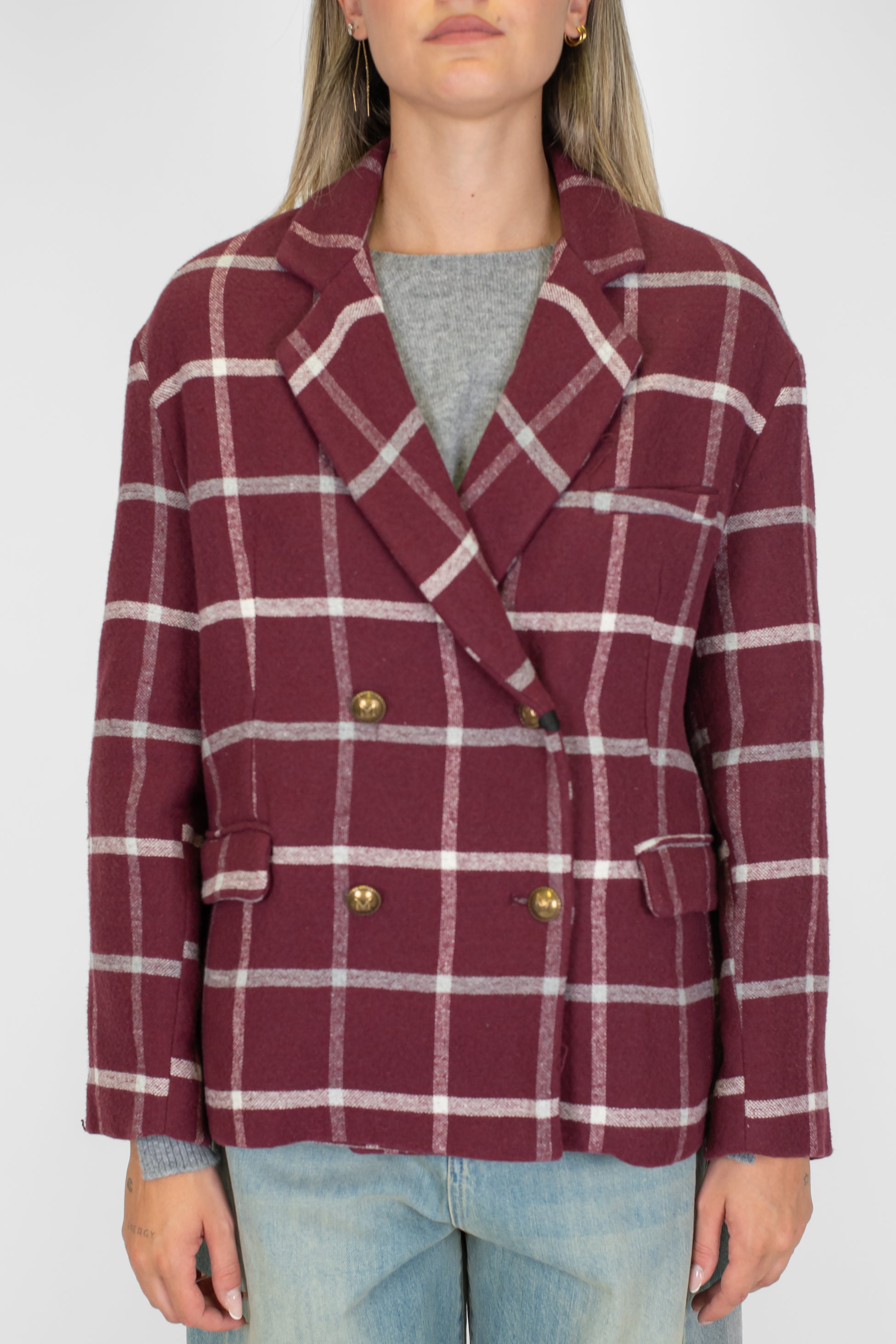 Maryley - Giacca doppiopetto crop fantasia quadri