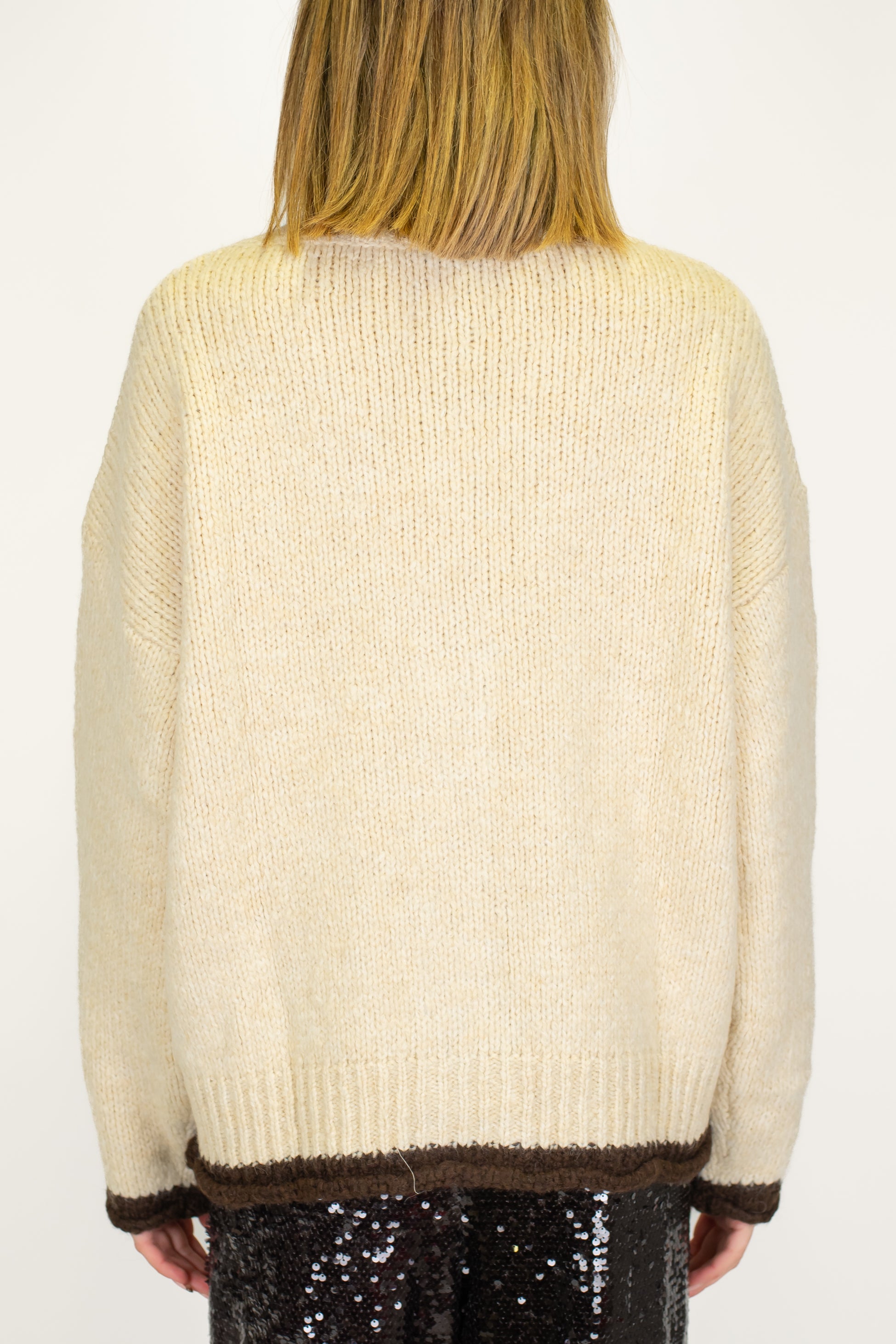 Motel - Cardigan tre bottoni in misto lana con fondo a contrasto