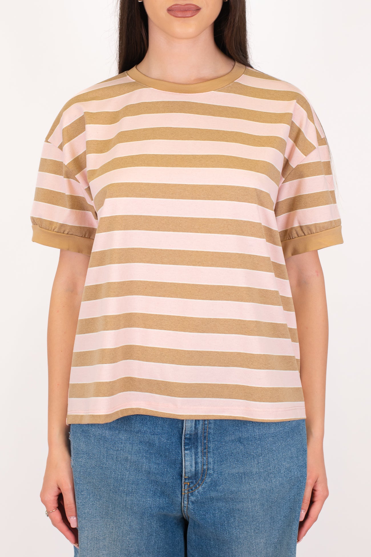 Tensione in - T-shirt fantasia a righe a contrasto