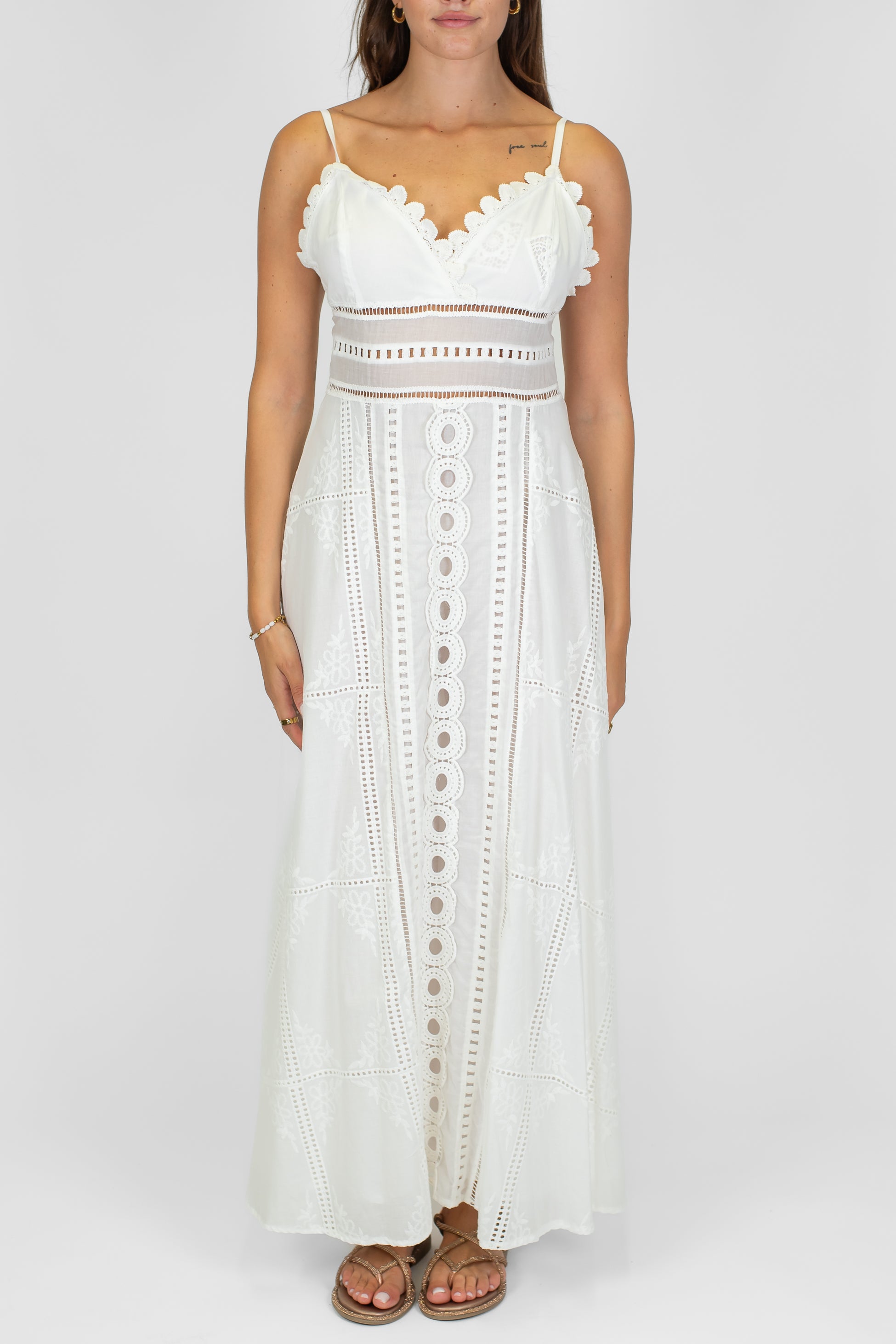 Tensione in - Abito lungo in pizzo di cotone leggero con bretelline regolabili