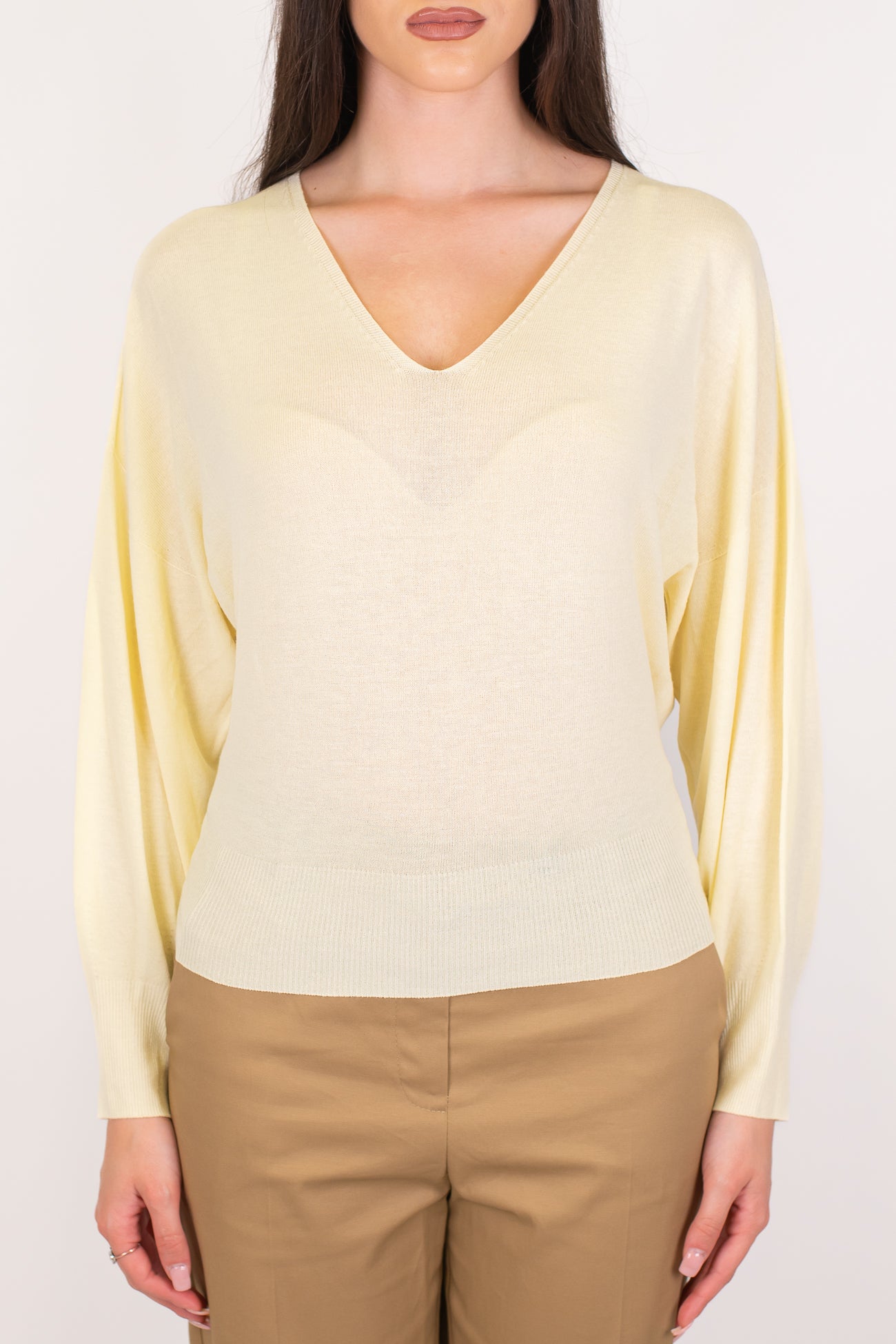 Kontatto - Maglia crop scollo a V in viscosa leggera
