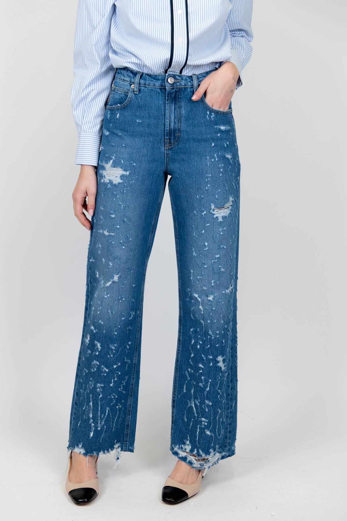 Haveone - Jeans palazzo con rotture lungo la gamba