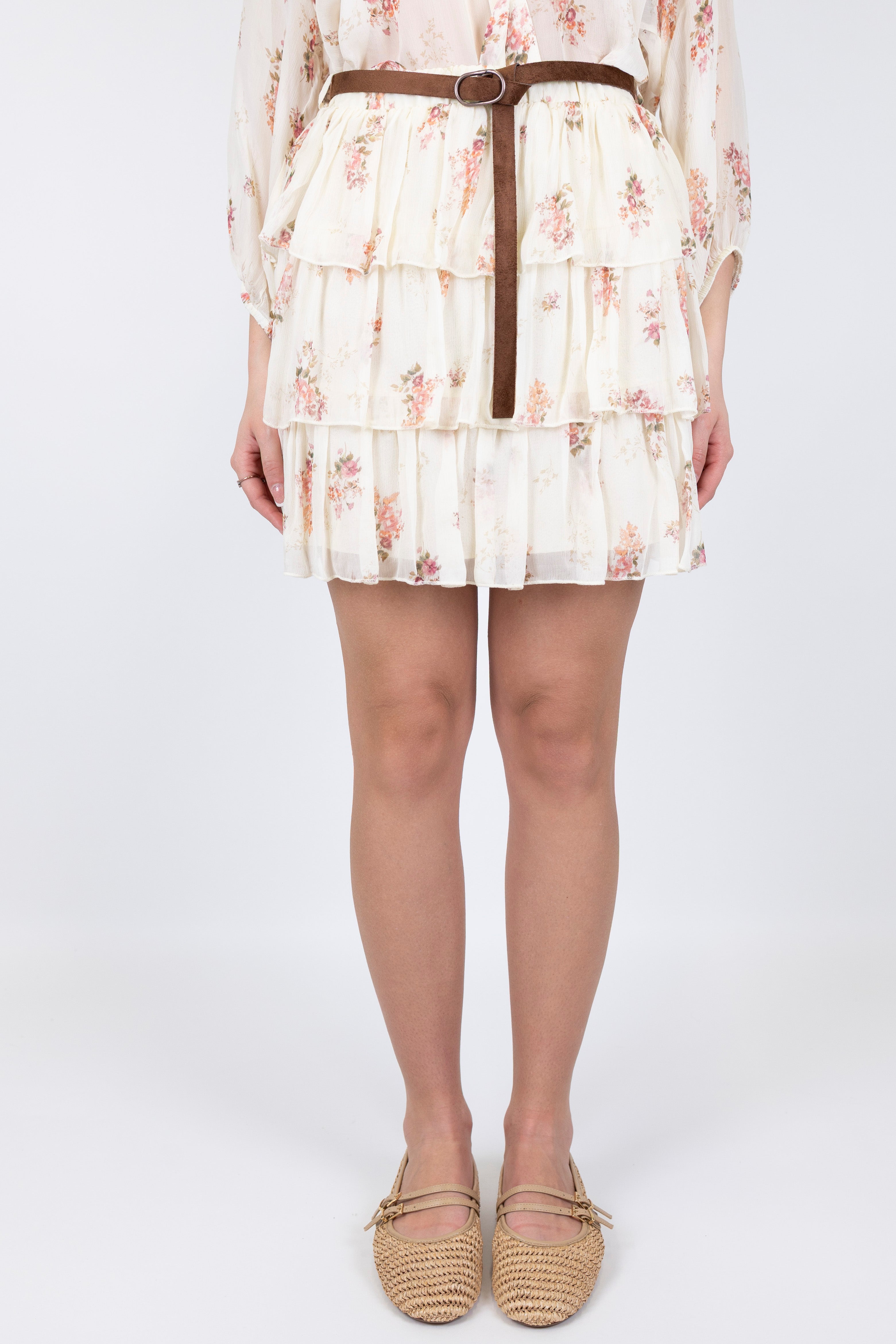 Motel - Minigonna fantasia floreale in viscosa con balze