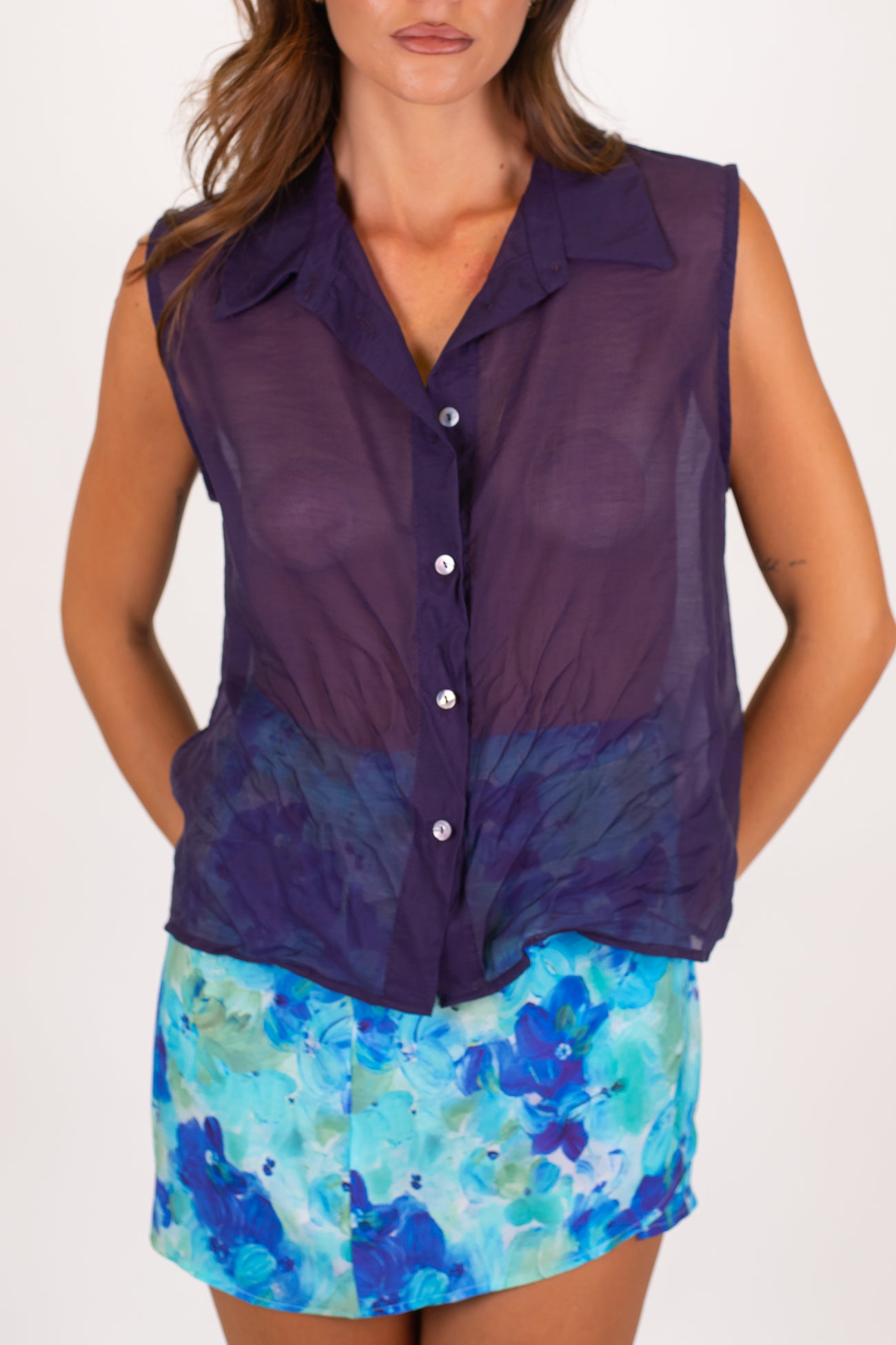 Haveone - Camicia smanicata in lyocell con colletto