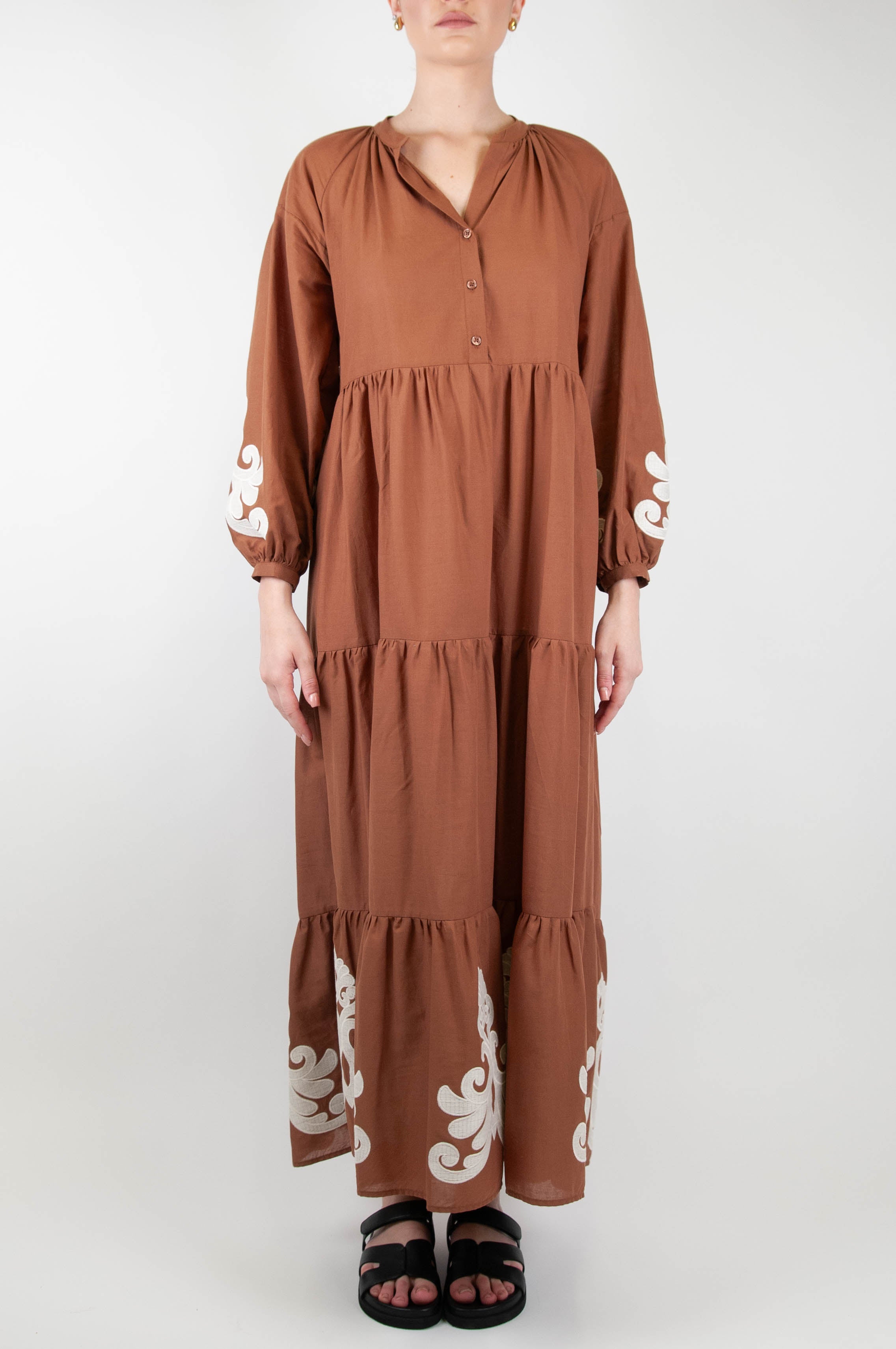 Dixie - Long dress with embroidery and flounces in cotton muslin
