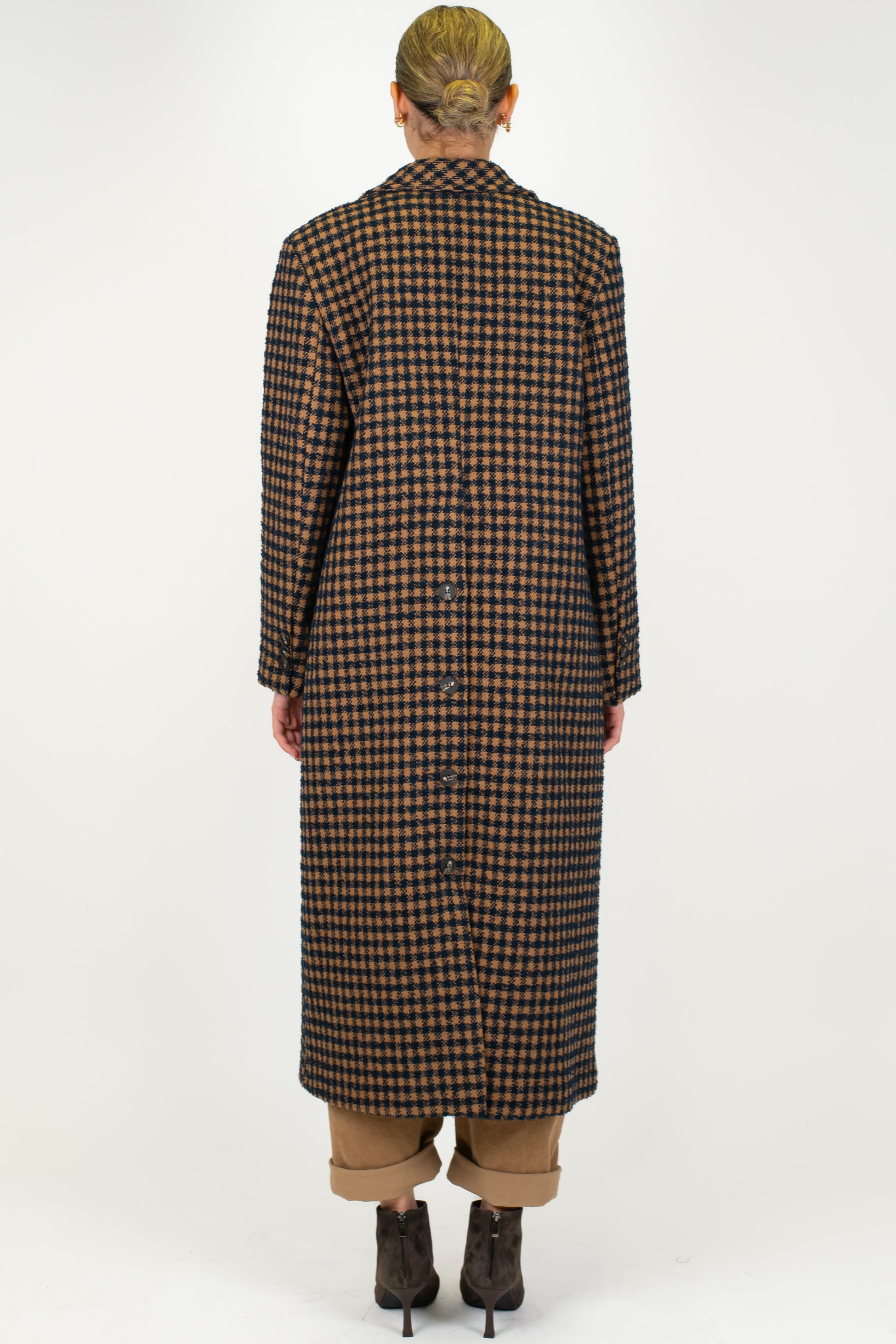 Tensione in - Cappotto lungo in misto lana fantasia pied de paule