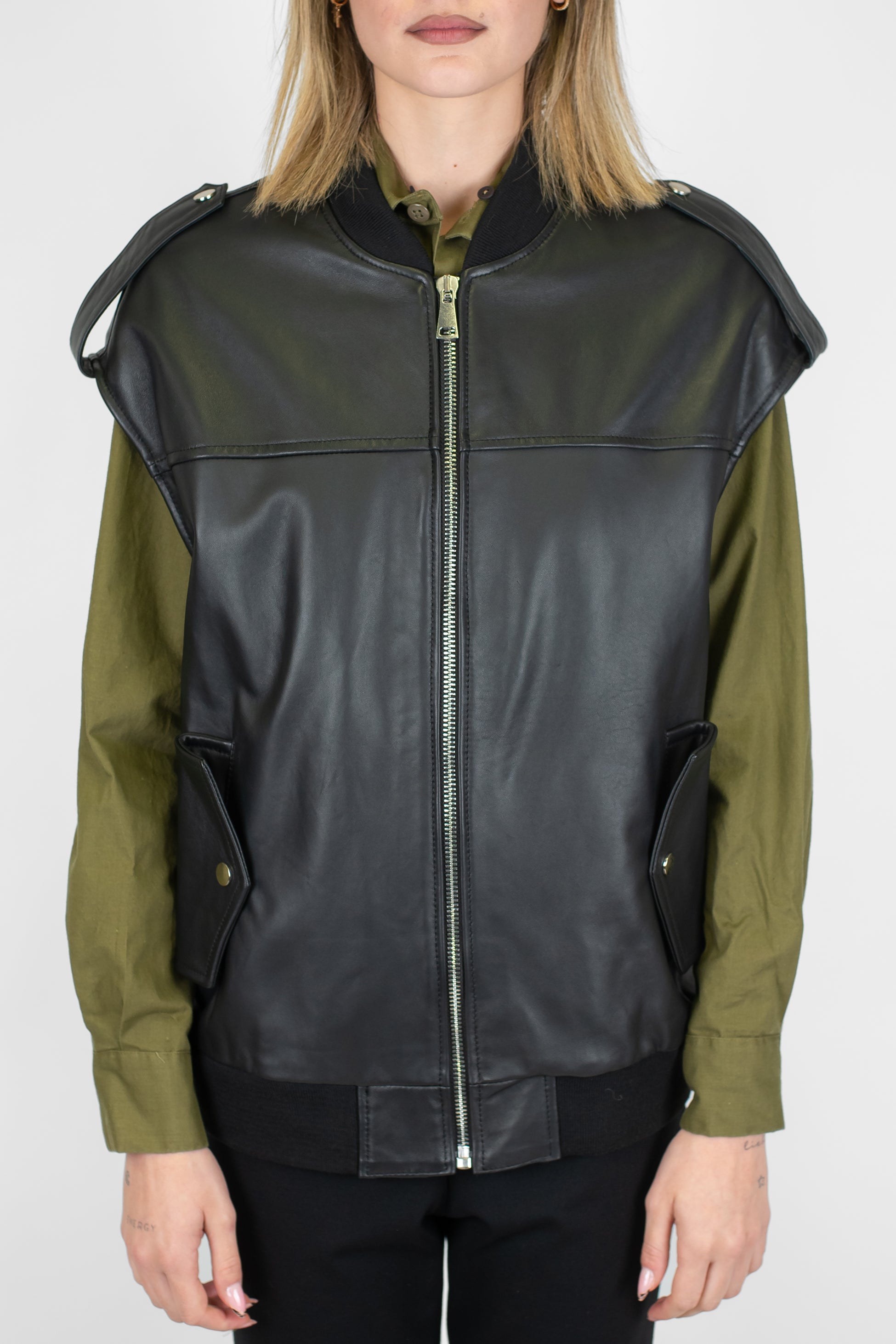 Dixie - Gilet in ecopelle con chiusura zip