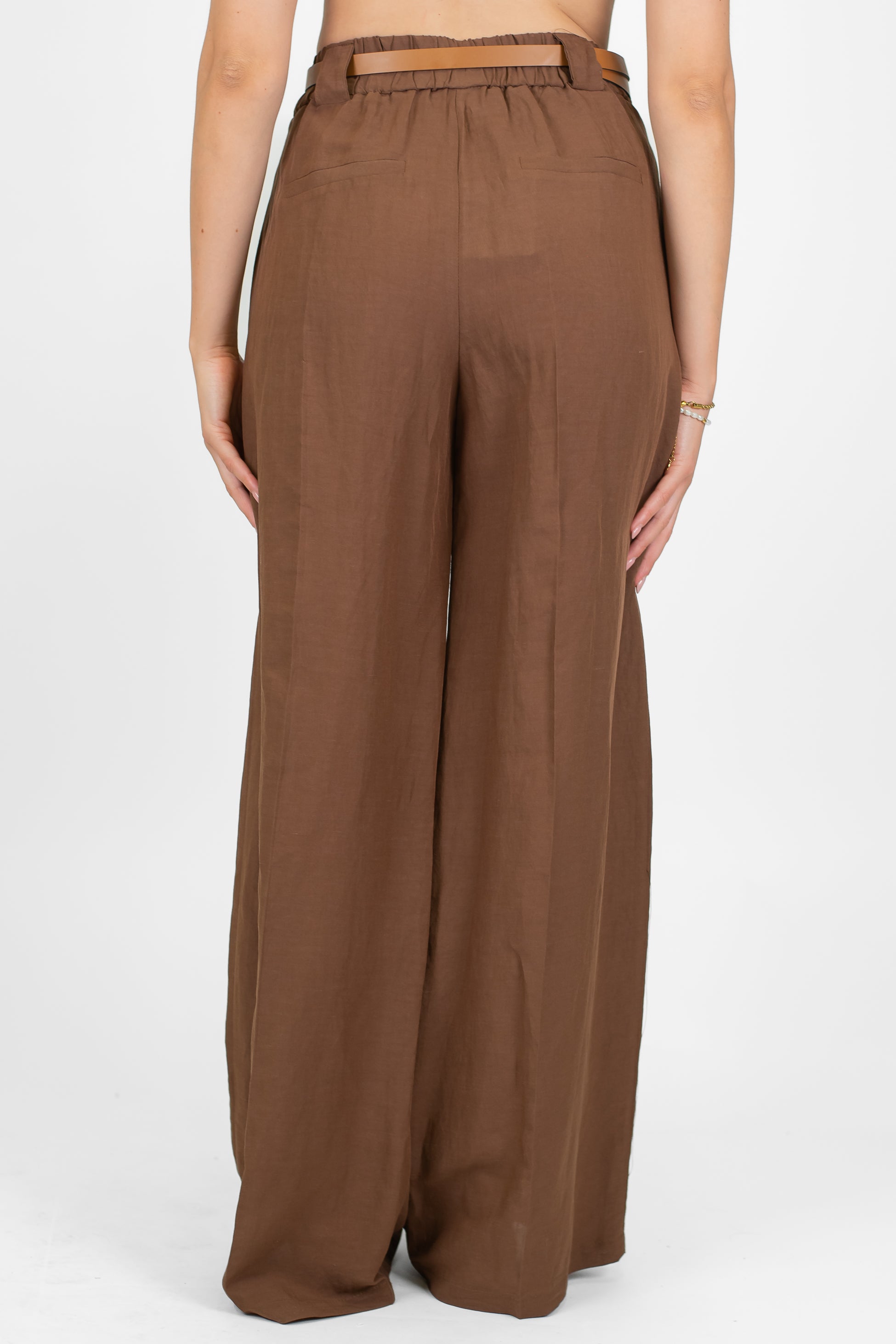 Tensione in - Pantalone palazzo in misto lino e viscosa con elastico sul retro