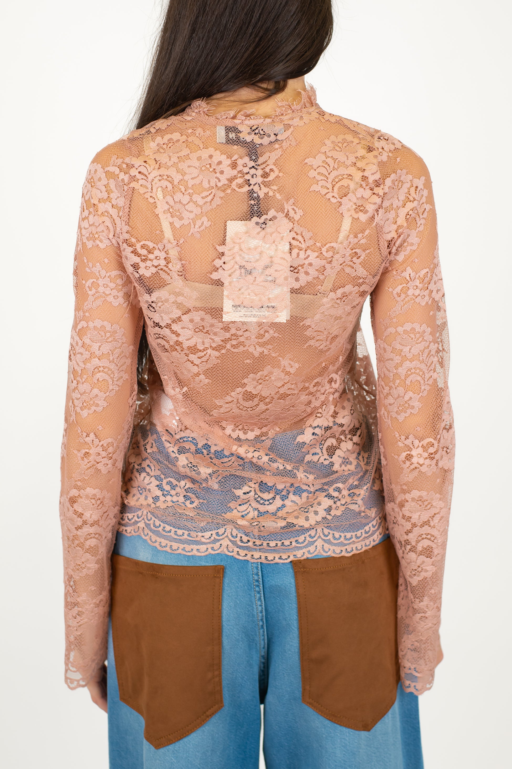 Haveone - Camicia in pizzo ricamato collo coreano e chiusura con alamari