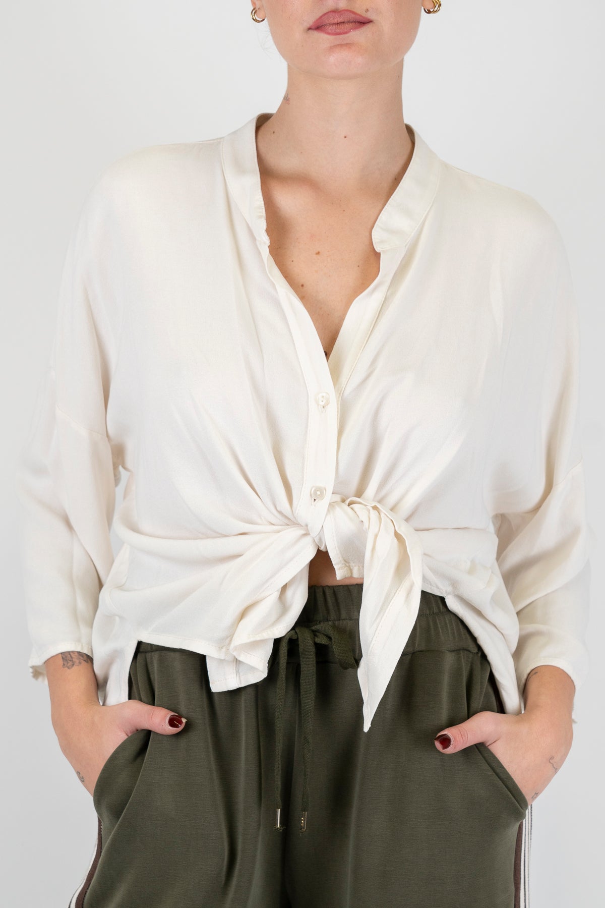 Haveone - Camicia in crepe di viscosa con manica tre quarti