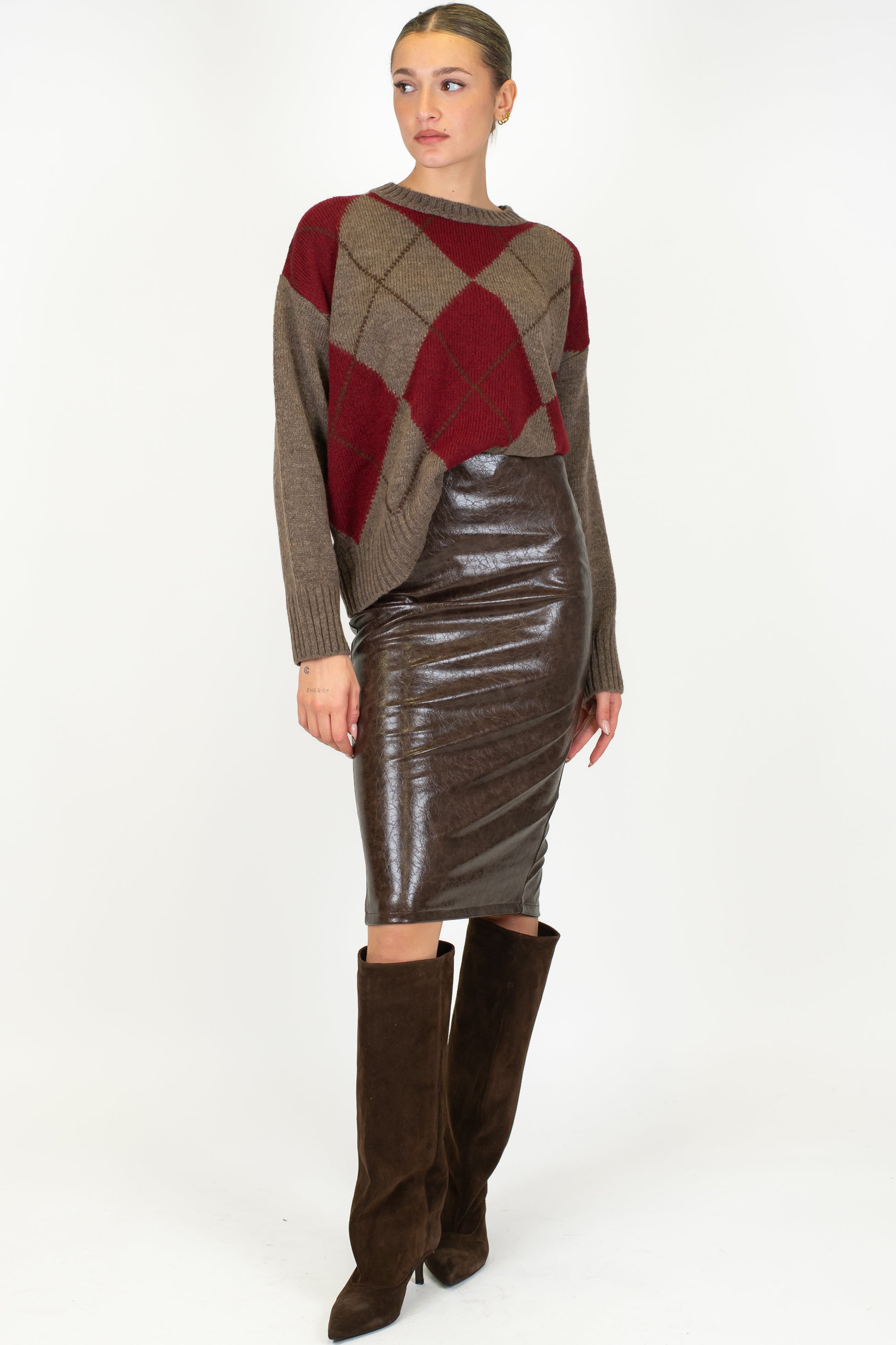 Haveone - Gonna longuette in ecoplelle con chiusura zip sul retro