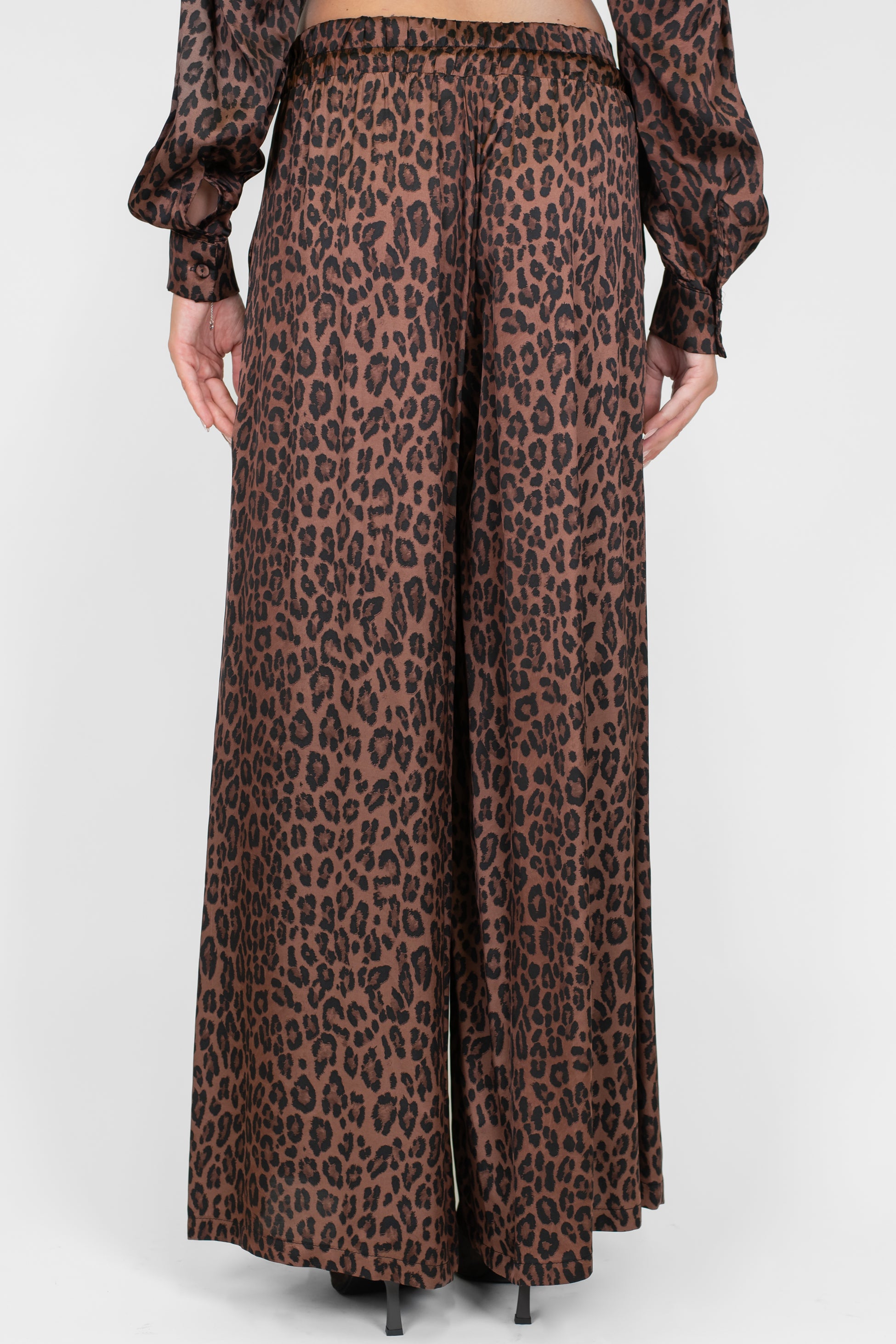 Motel - Pantalone palazzo fantasia animalier in viscosa con coulisse