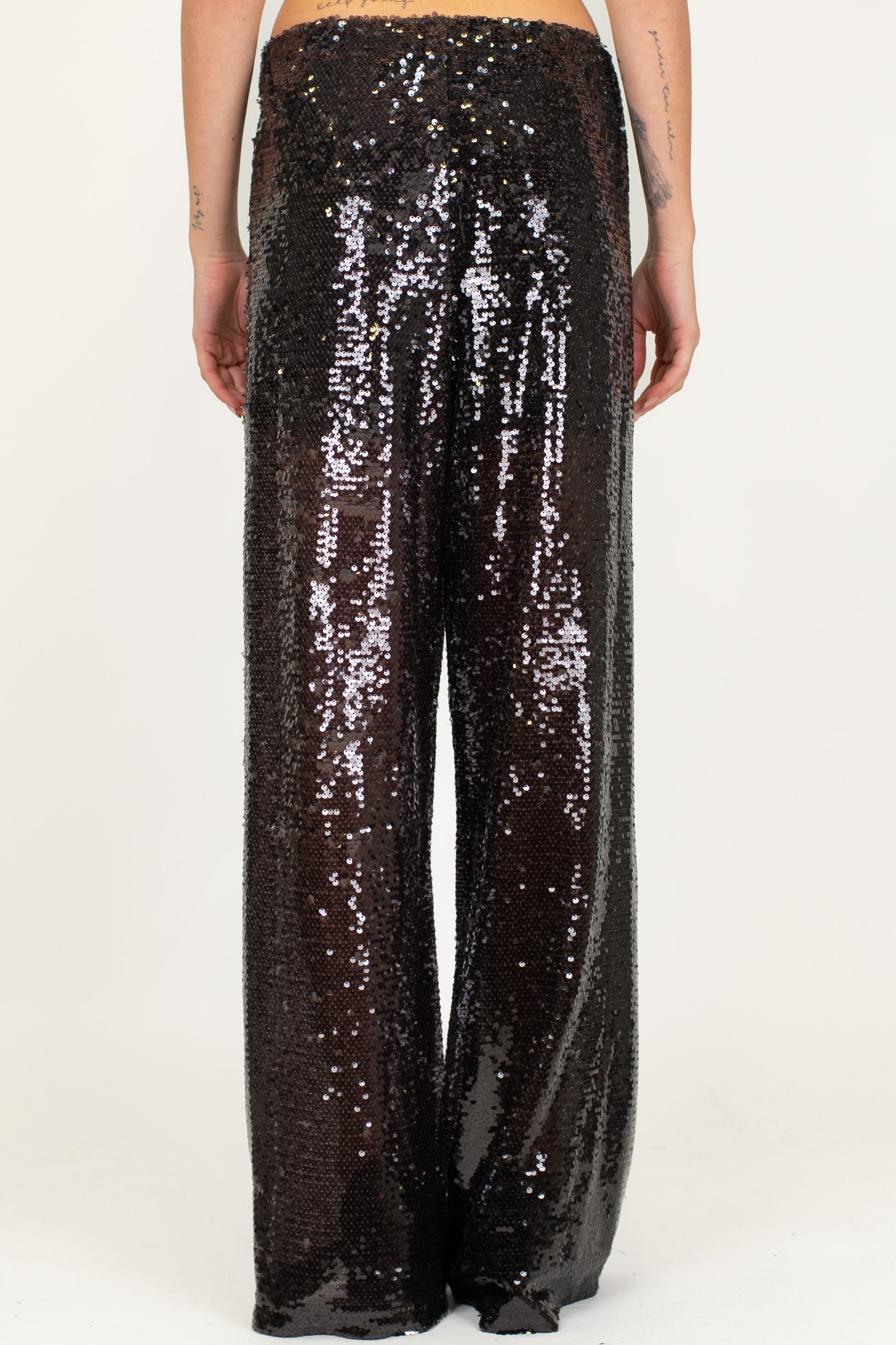 Motel - Pantalone palazzo in paillettes con elastico in vita