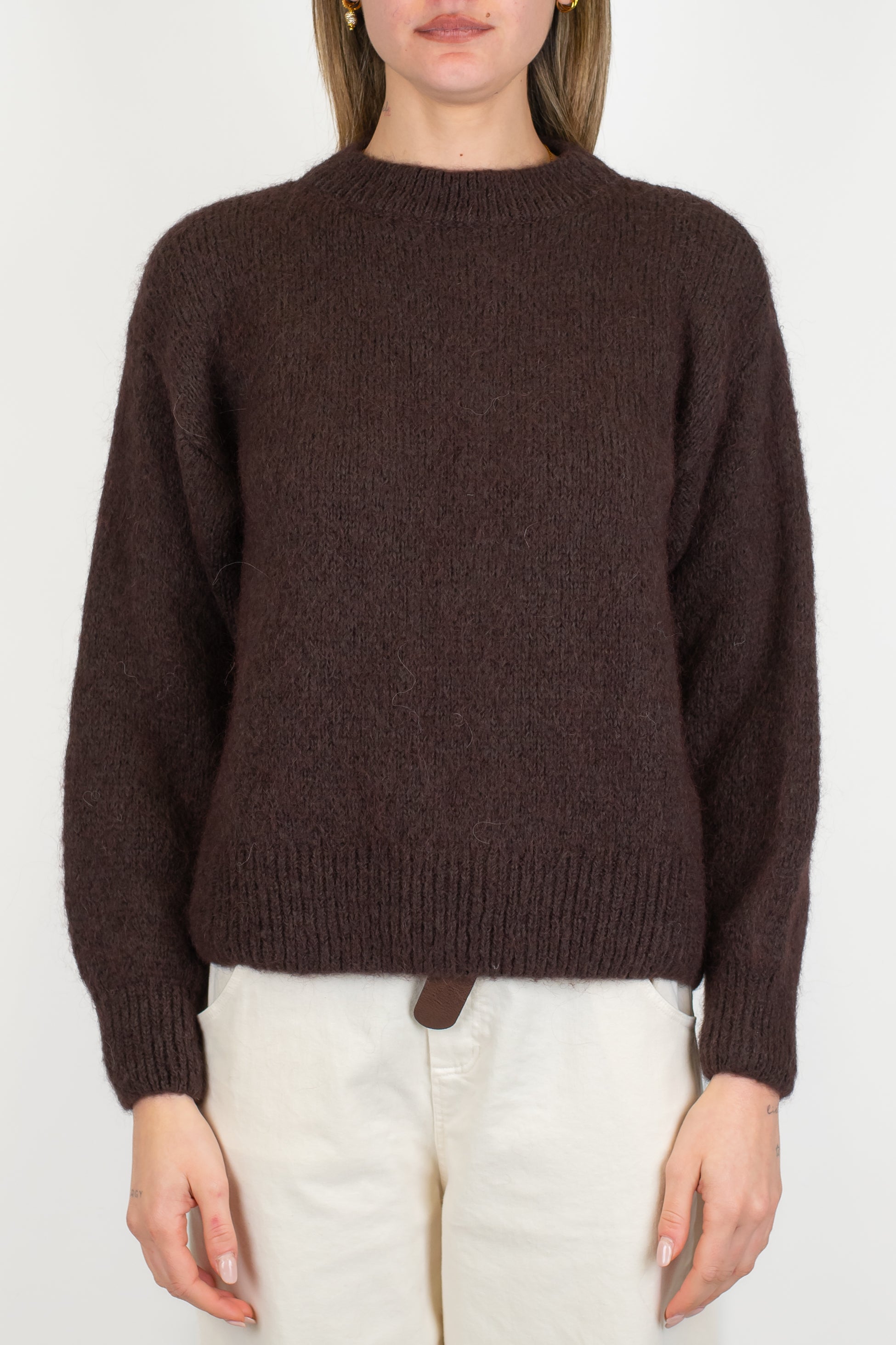 Dixie - Maglia girocollo maniche lunghe in baby alpaca