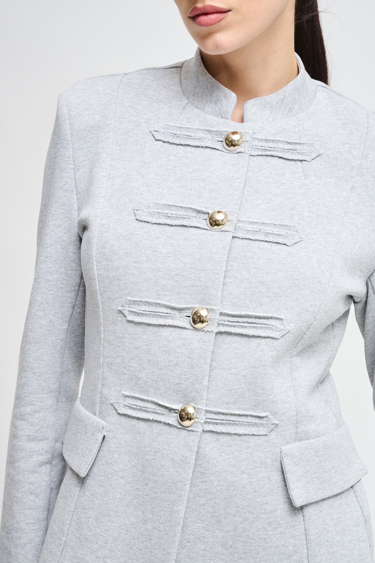 Maryley - Giacca in felpa con alamari ricamati e collo coreano