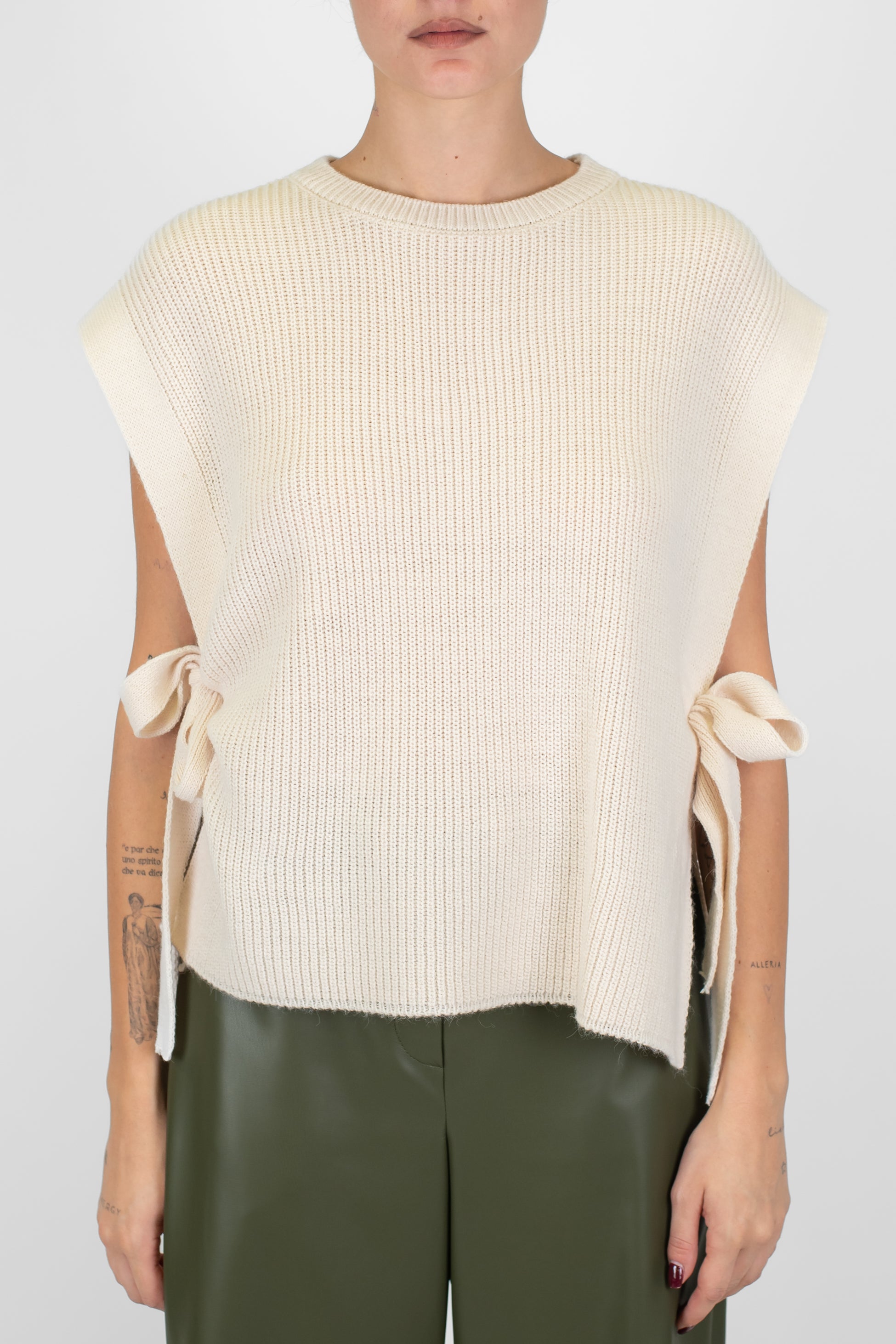 Haveone - Gilet in maglia a costine con fiocchi laterali