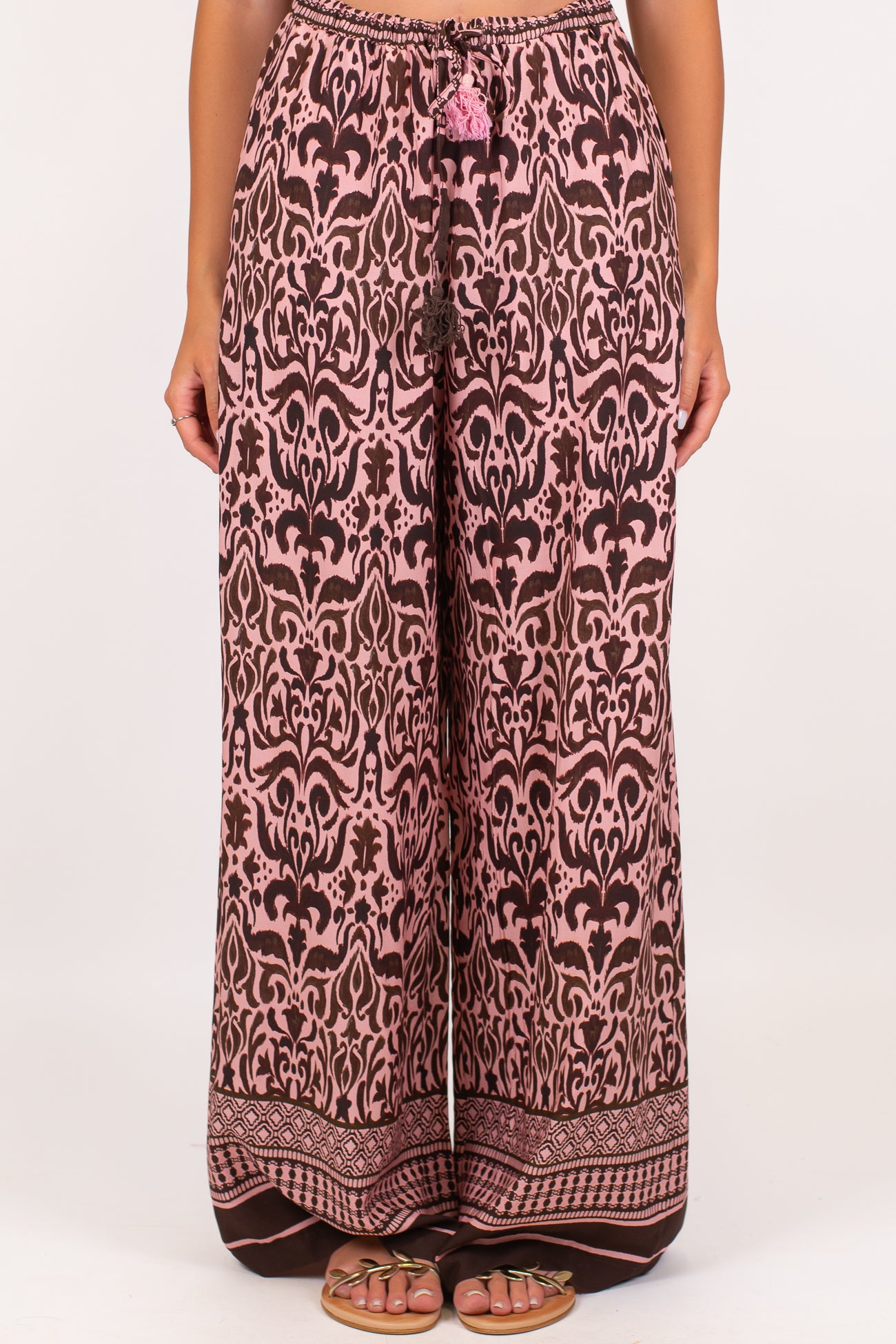 Tensione in - Pantalone palazzo fantasia etnica in viscosa leggera con coulisse