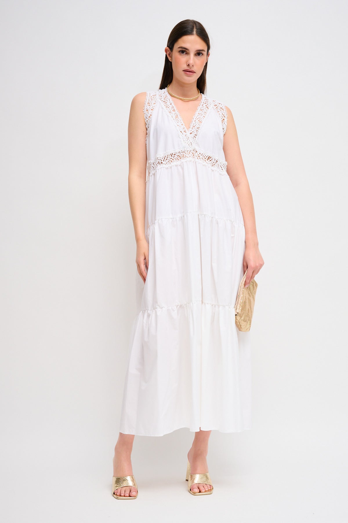 Maryley - Abito lungo con balze e profili in crochet