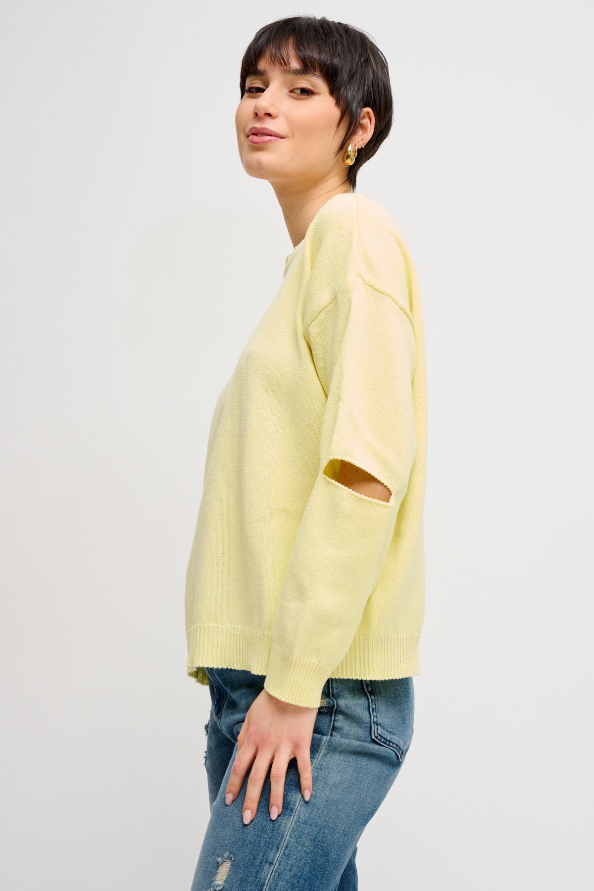 Maryely - Maglia in cotone girocollo con spacchetti sui gomiti