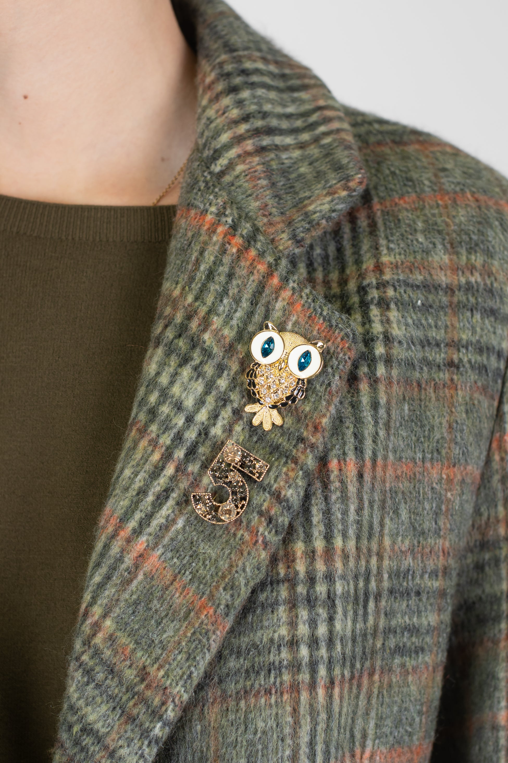 Dixie - Giacca fantasia principe di galles in misto lana con spille gioiello