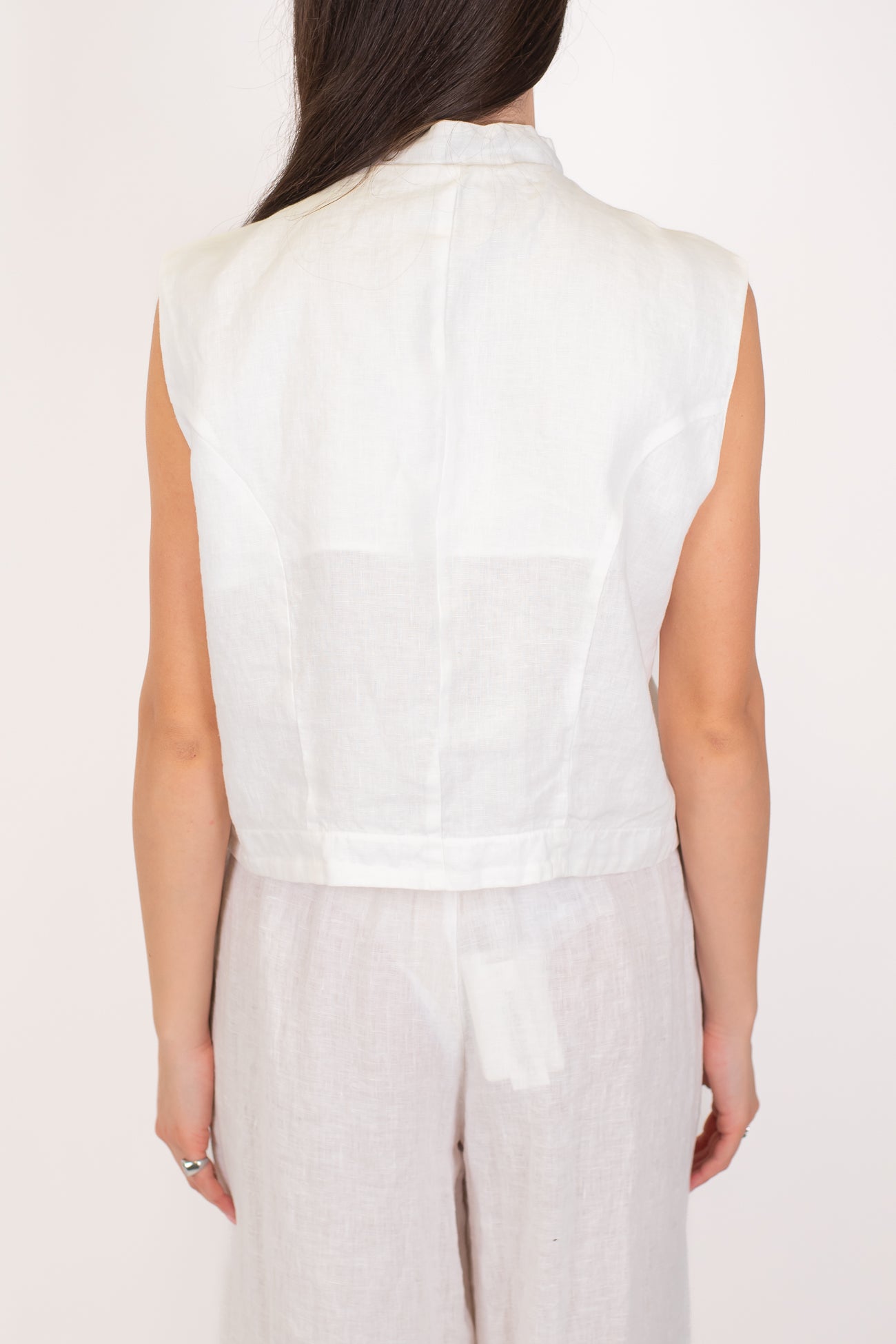 Motel - Gilet modello napoleone in puro lino con collo coreano