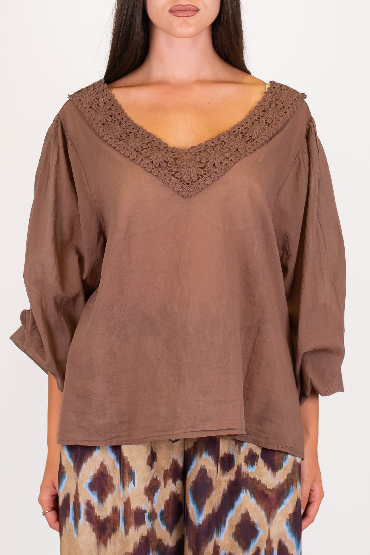 Souvenir - Camicia in mussola di cotone scollo v