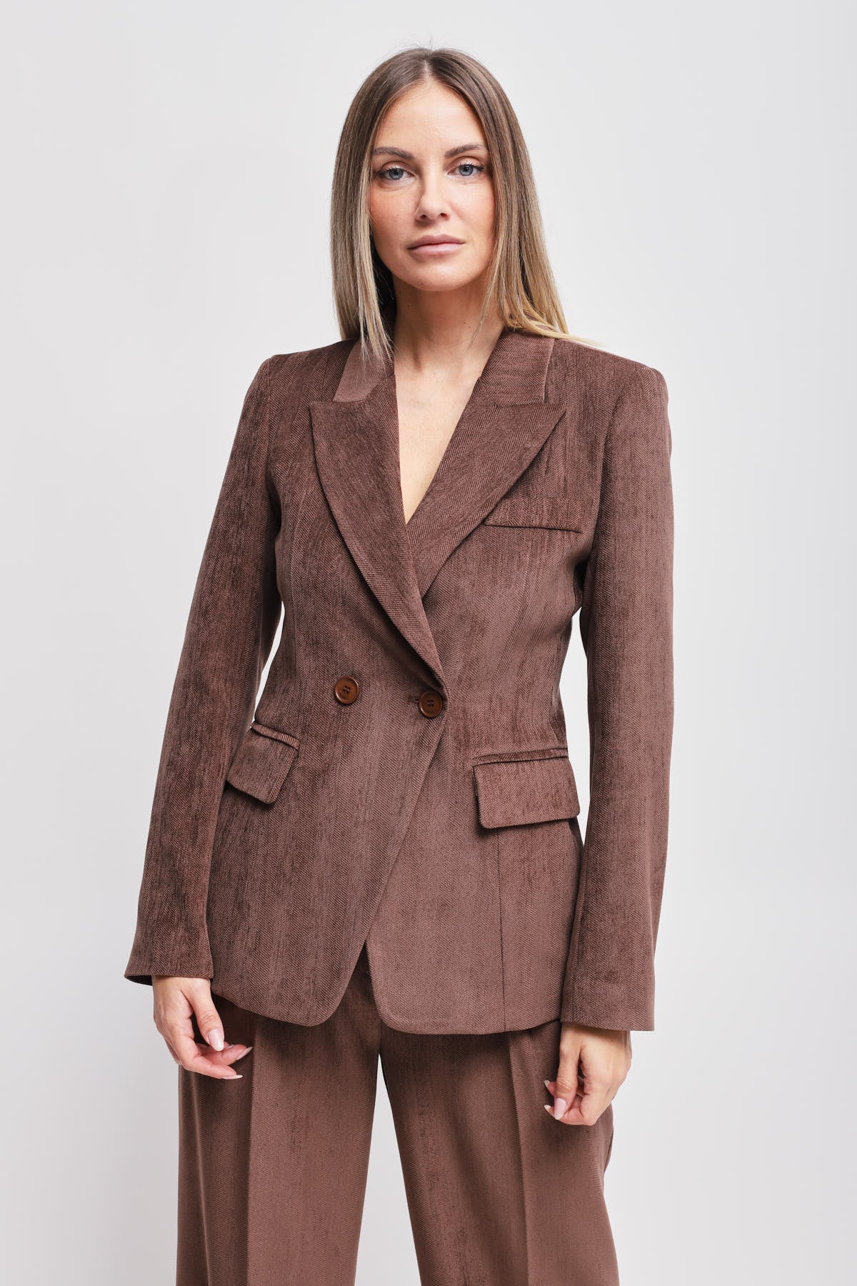 Maryley - Giacca doppiopetto fantasia spigata in velluto