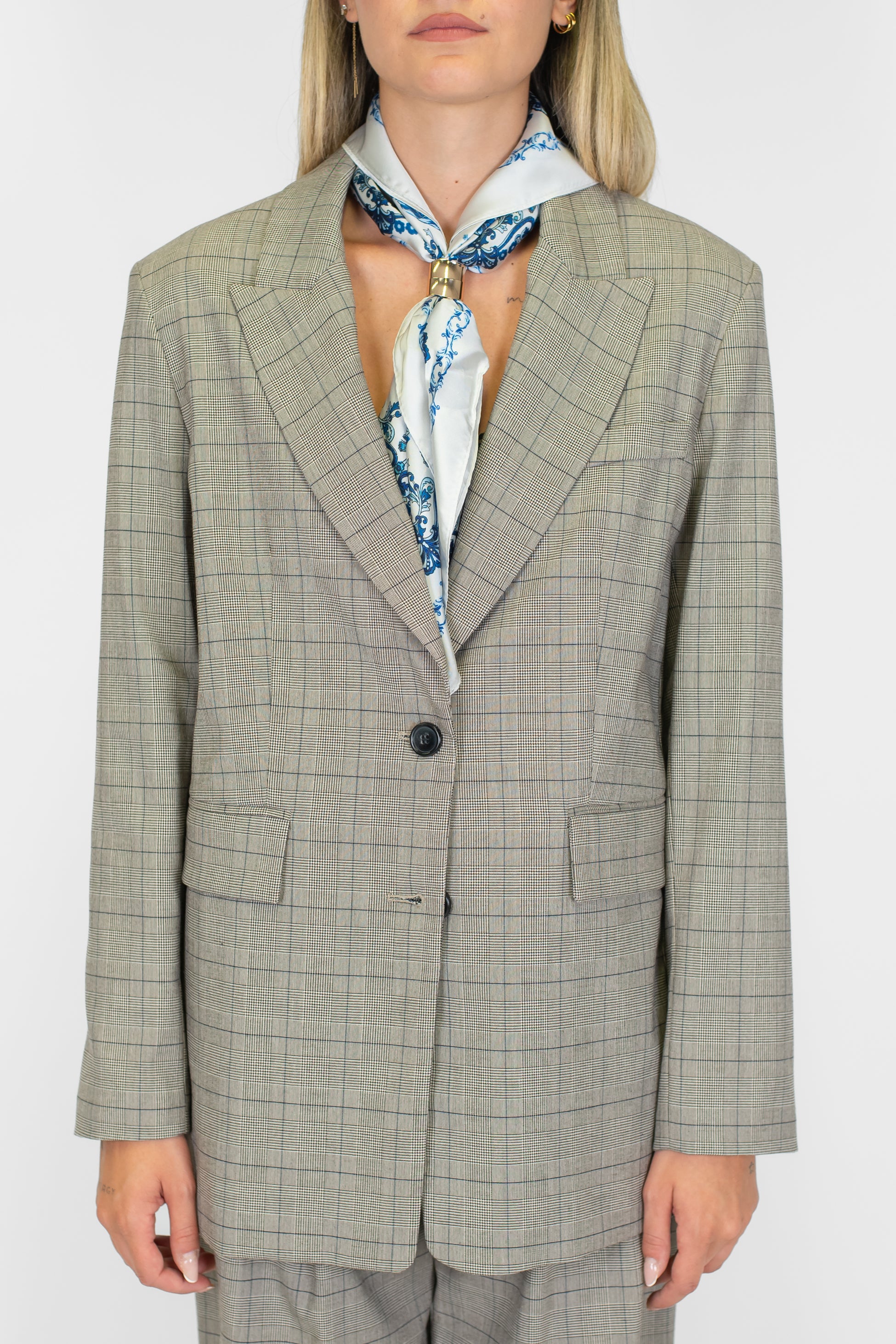 Motel - Giacca monopetto fantasia principe di galles con foulard