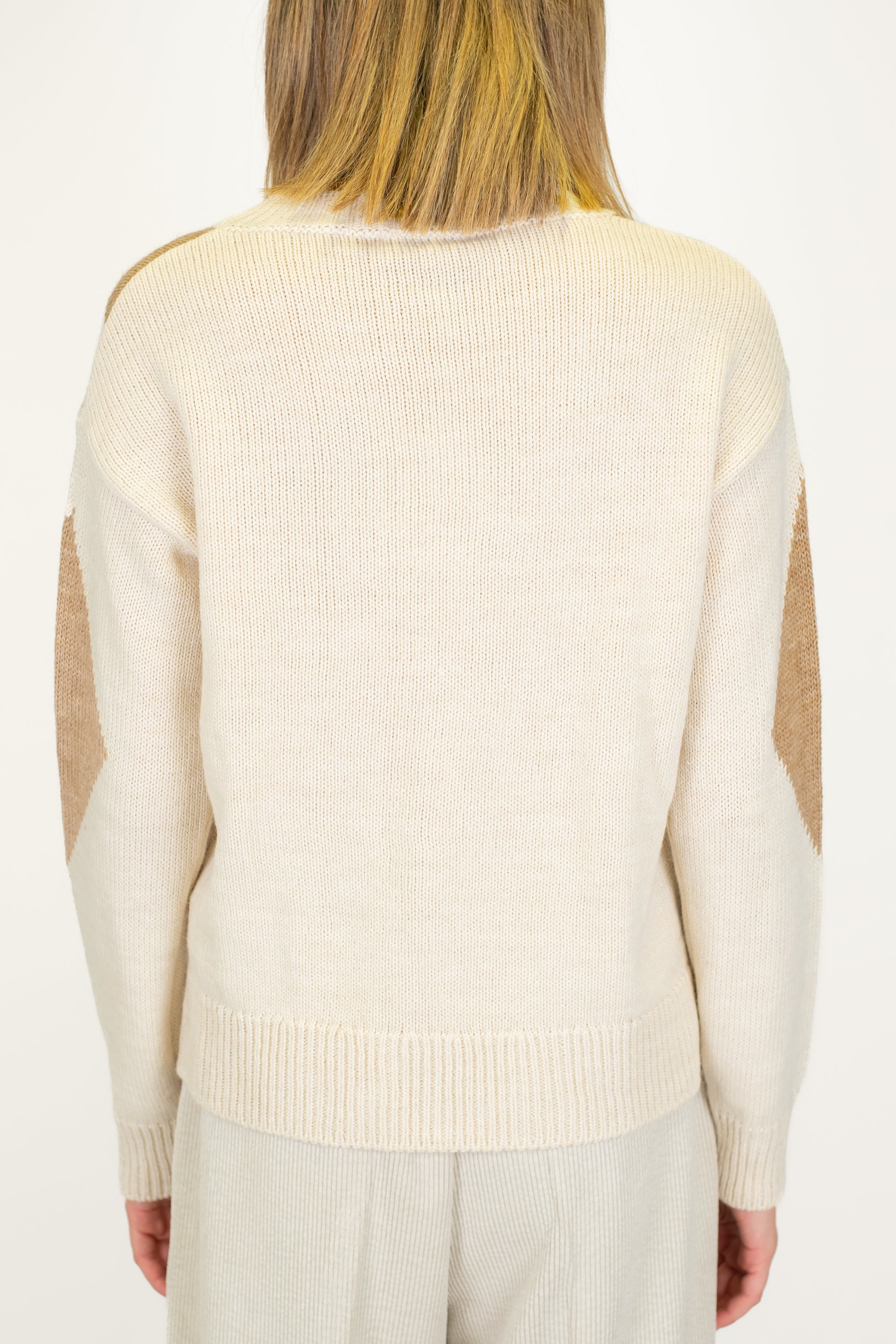 Motel - Maglia fantasia rombi con dettagli ricamati a contrasto in misto lana