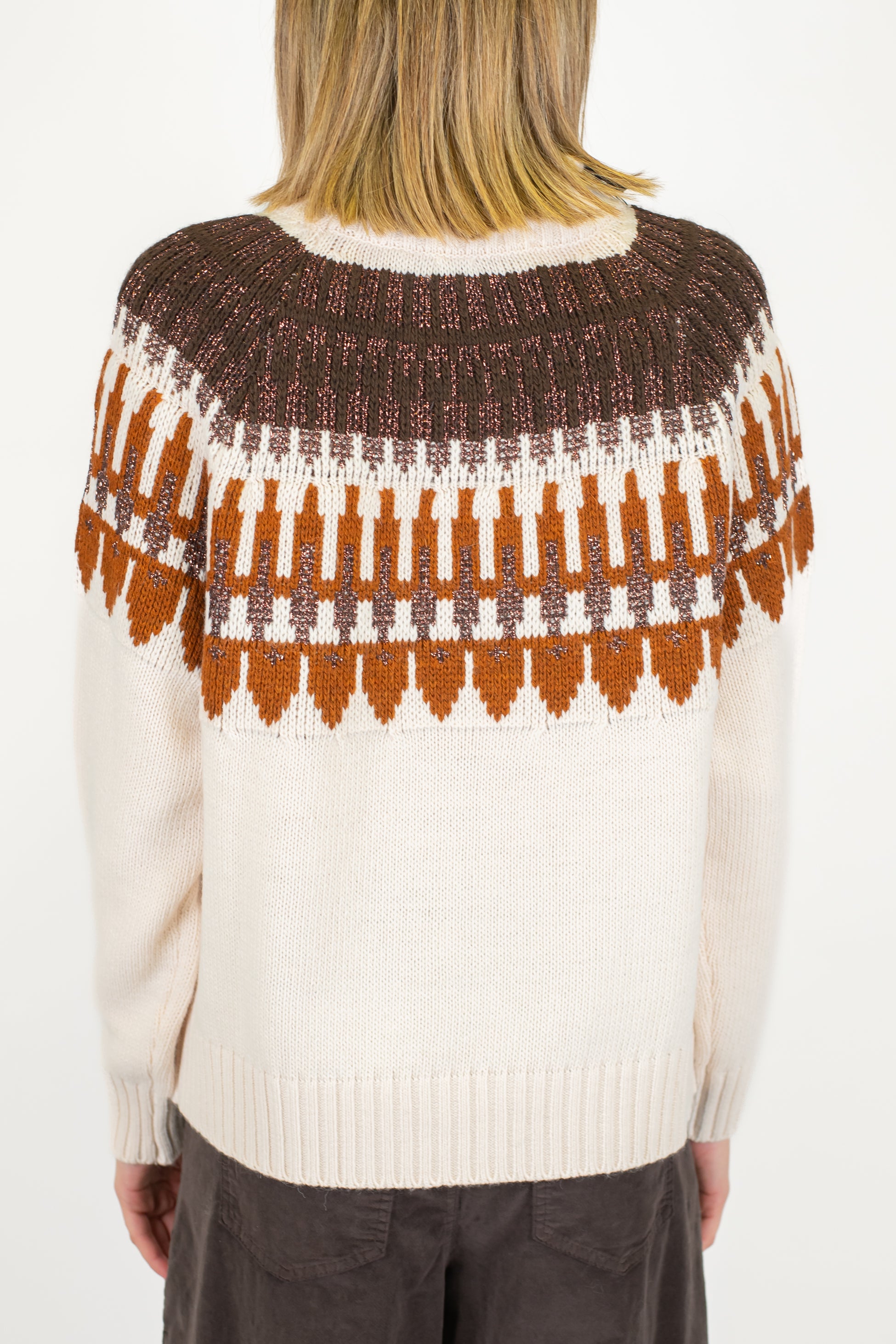 Haveone - Maglia fantasia jacquard lurex scollo cratere in misto lana