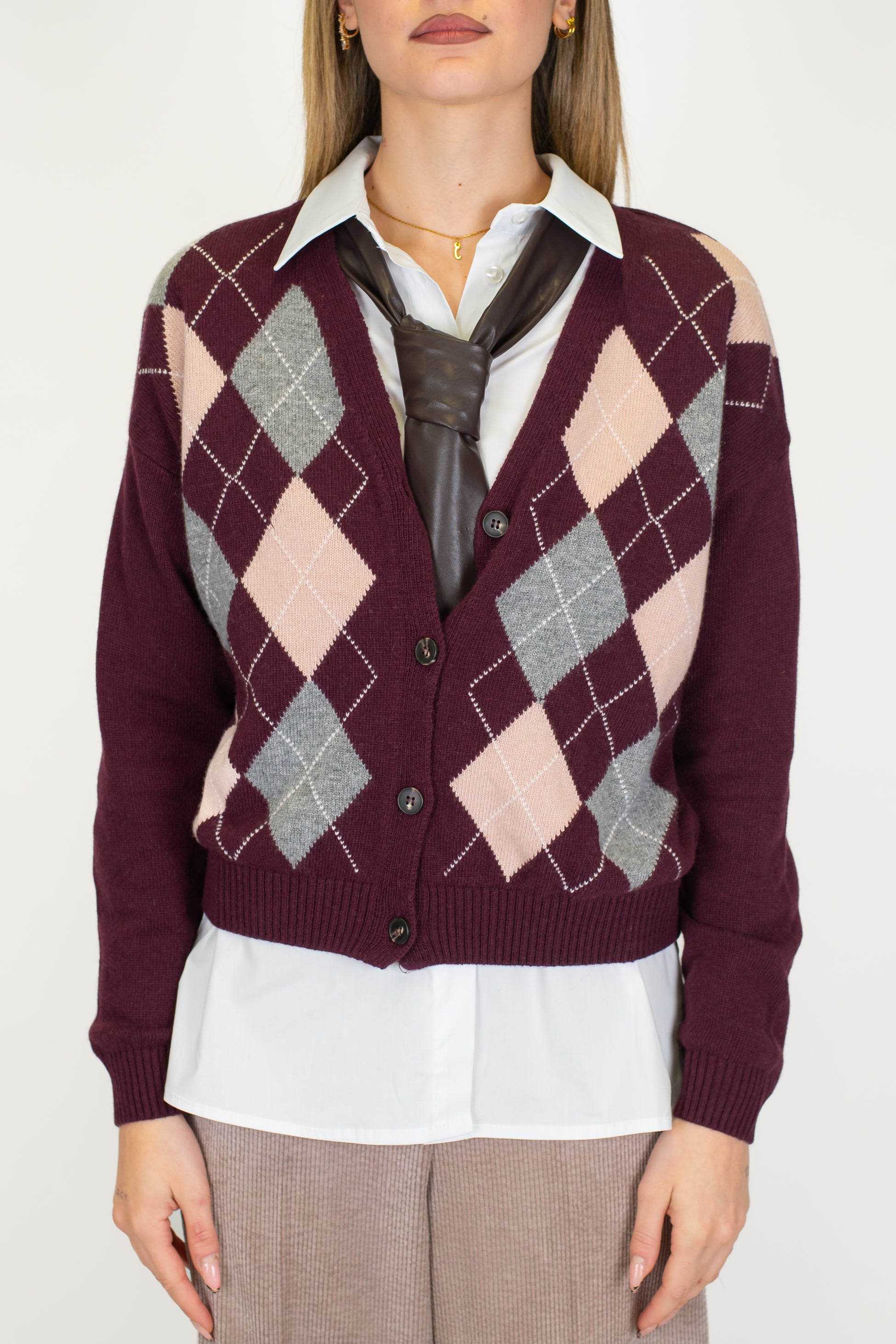 Tensione in - Cardigan fantasia rombi in misto lana e cashmere