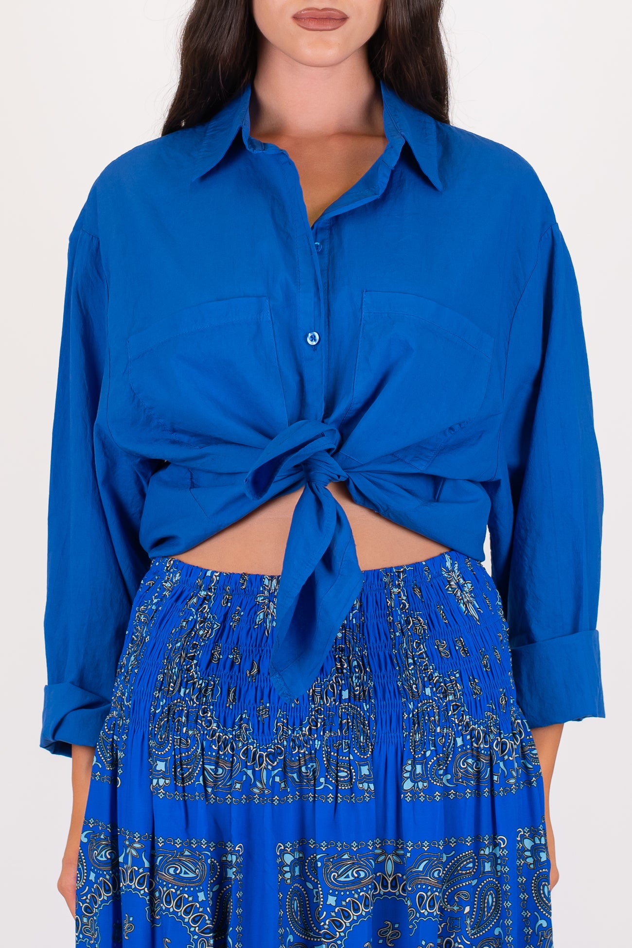 Haveone - Camicia in mussola di cotone con doppia tasca