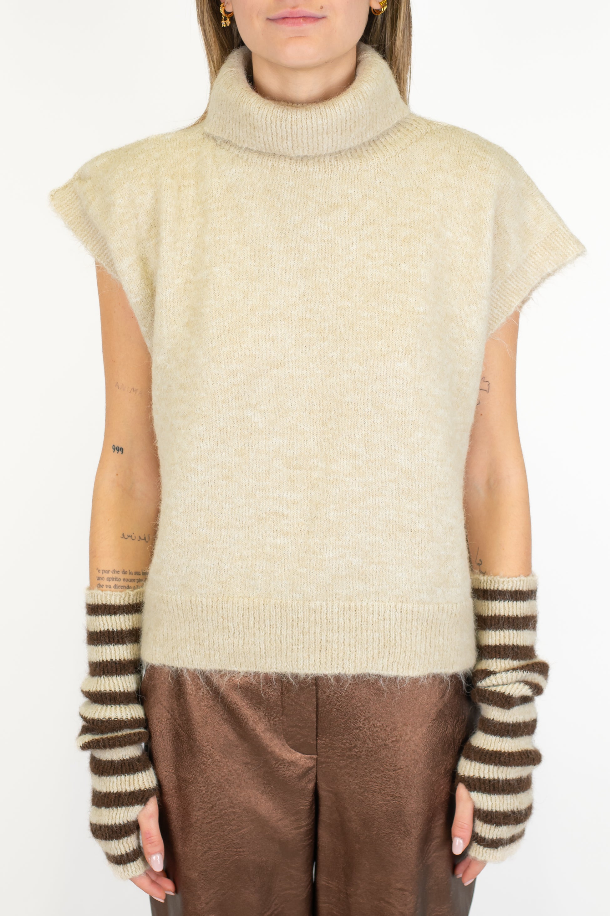 Tensione in - Dolcevita giromaniche in misto lana con manicotti fantasia a righe