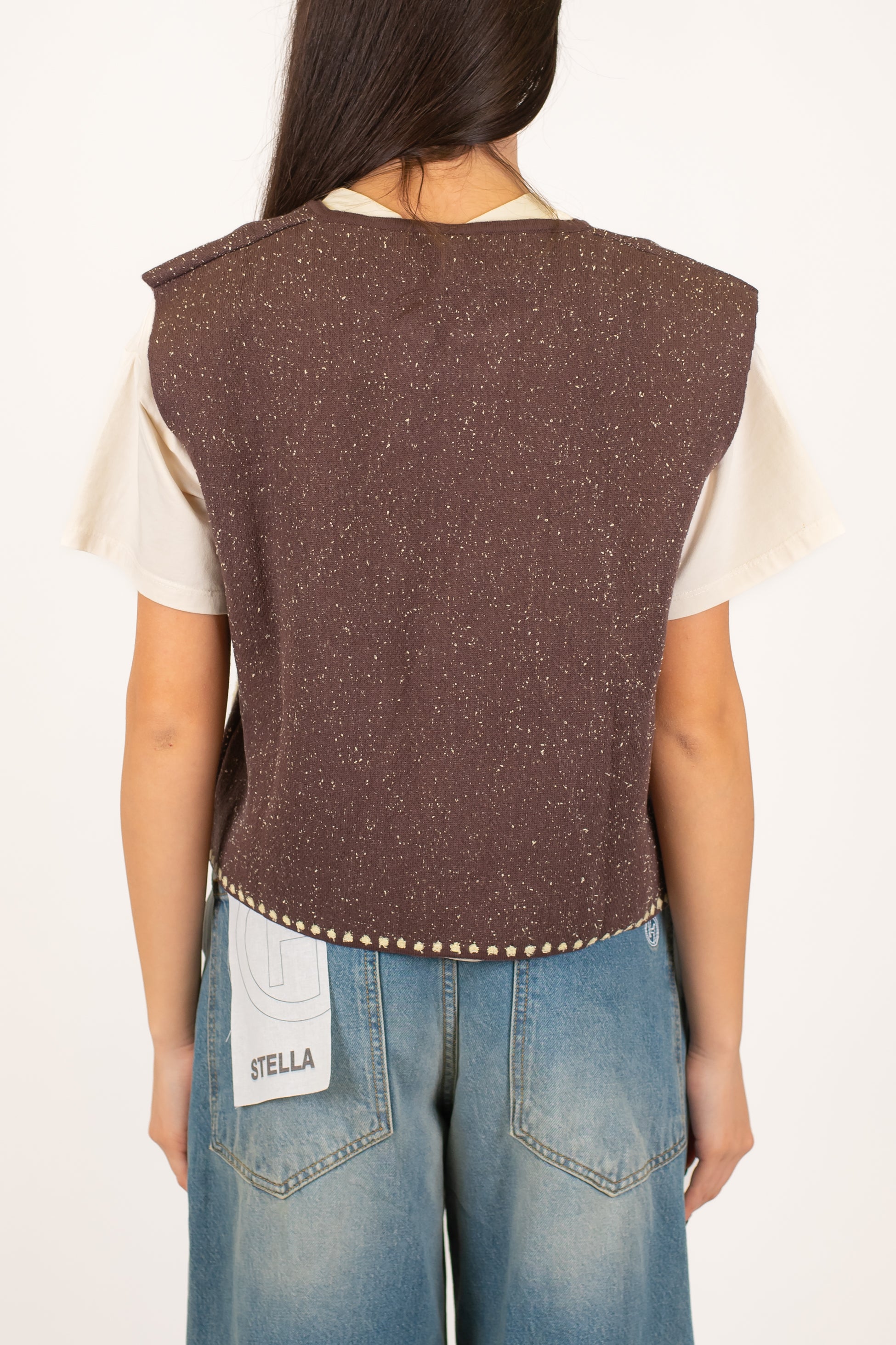 Tensione in - Gilet aperto con fantasia arabesque a contrasto