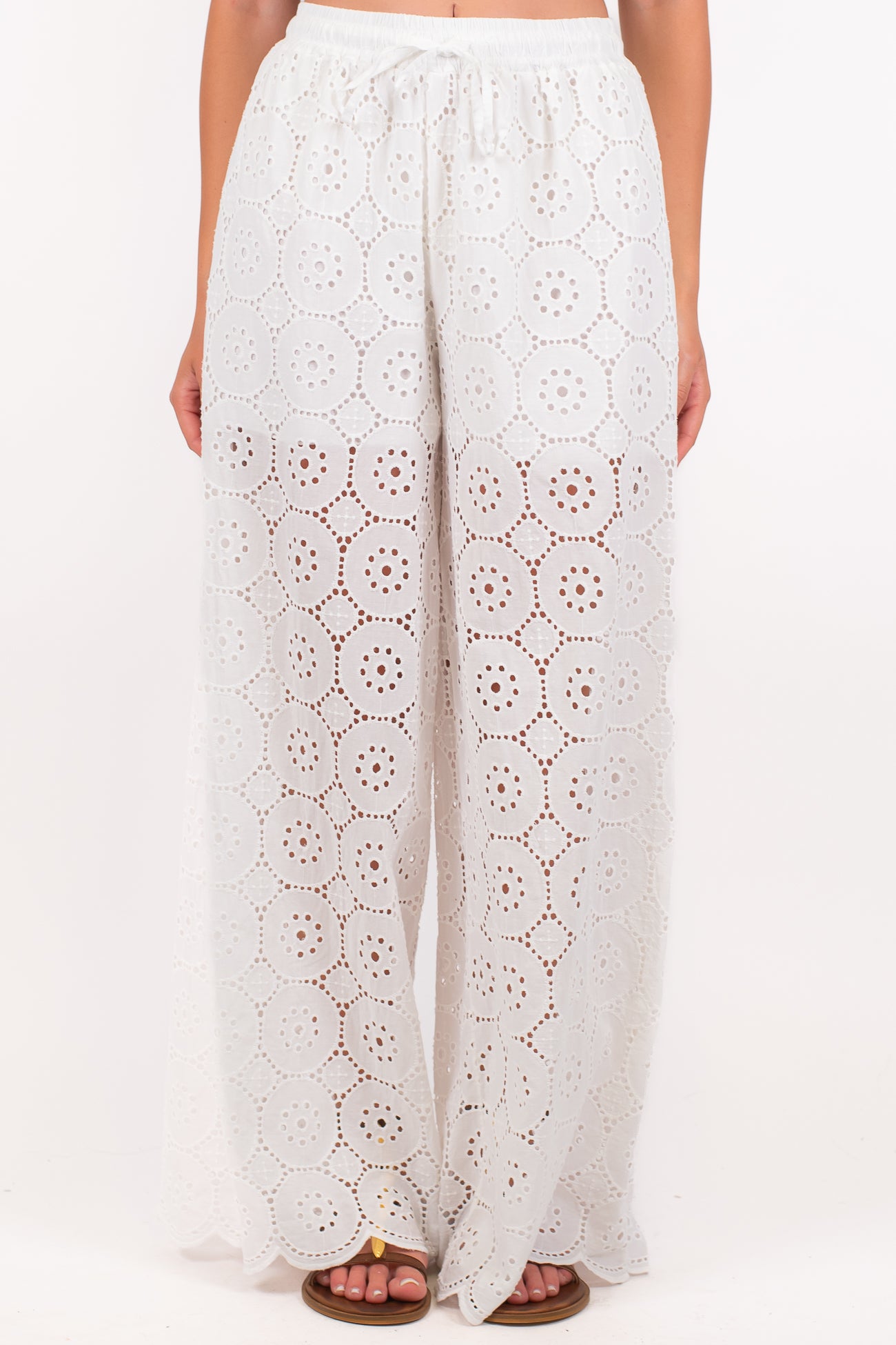 Haveone - Pantalone palazzo in pizzo sangallo con coulisse