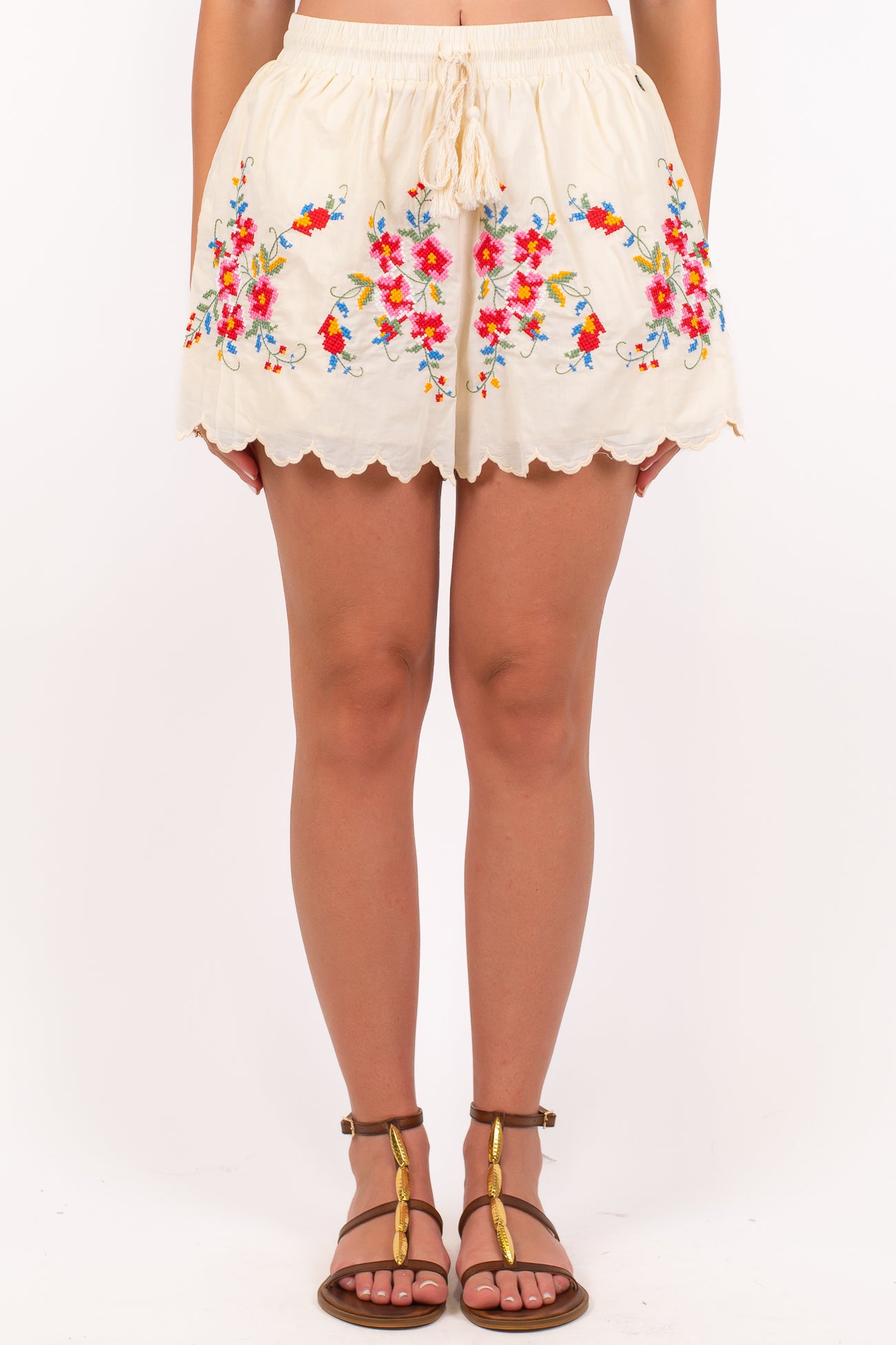 Dixie - Shorts in mussola di cotone fantasia floreale con coulisse