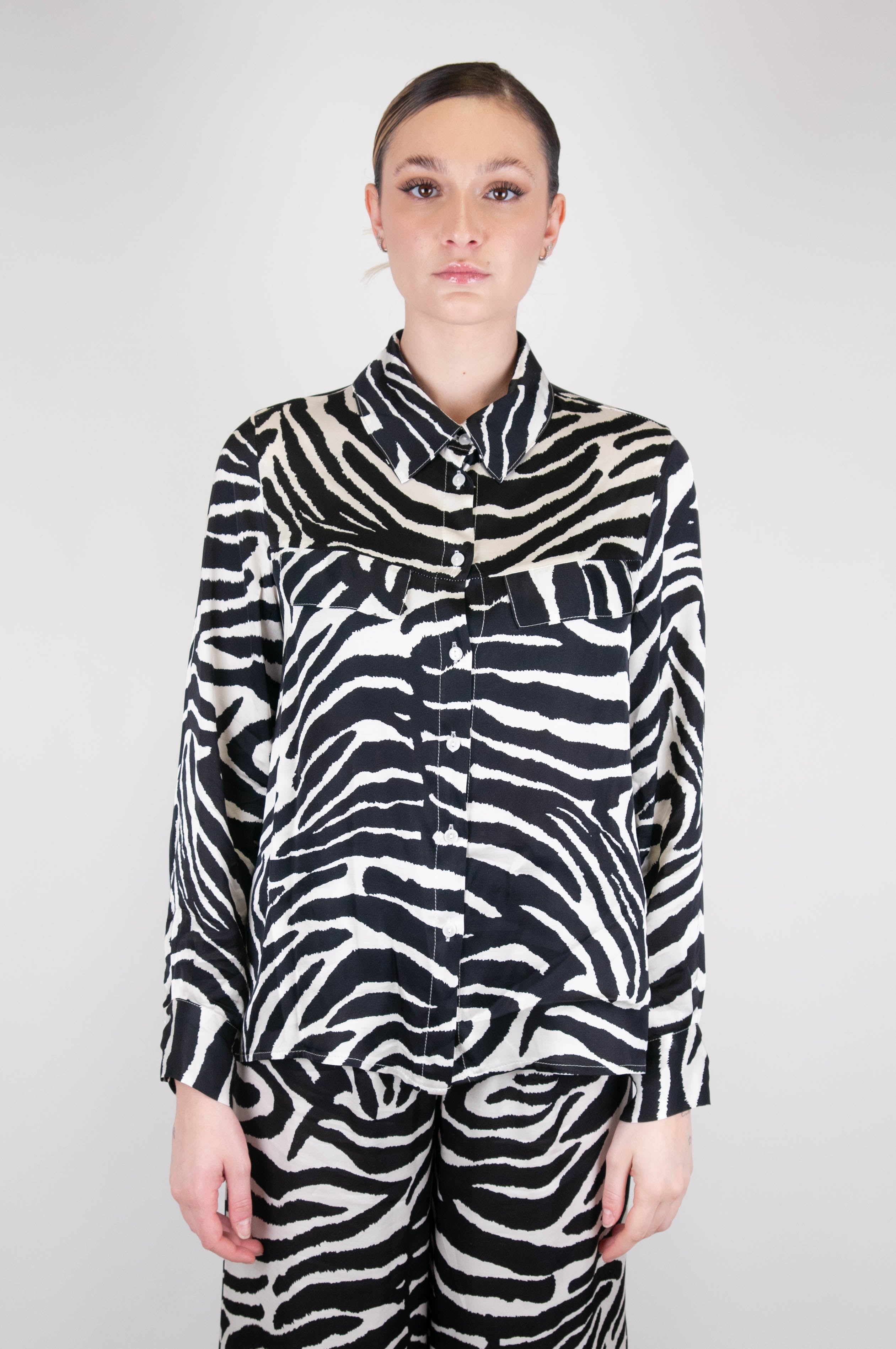 Haveone - Viscose animal print shirt with zebra print