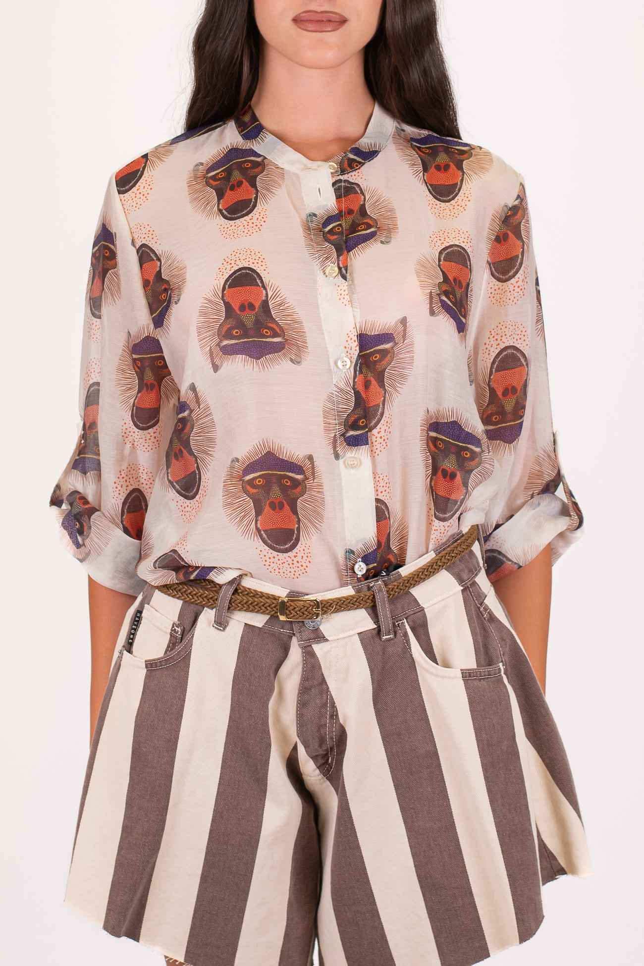 Haveone - Camicia in lyocell fantasie scimmie