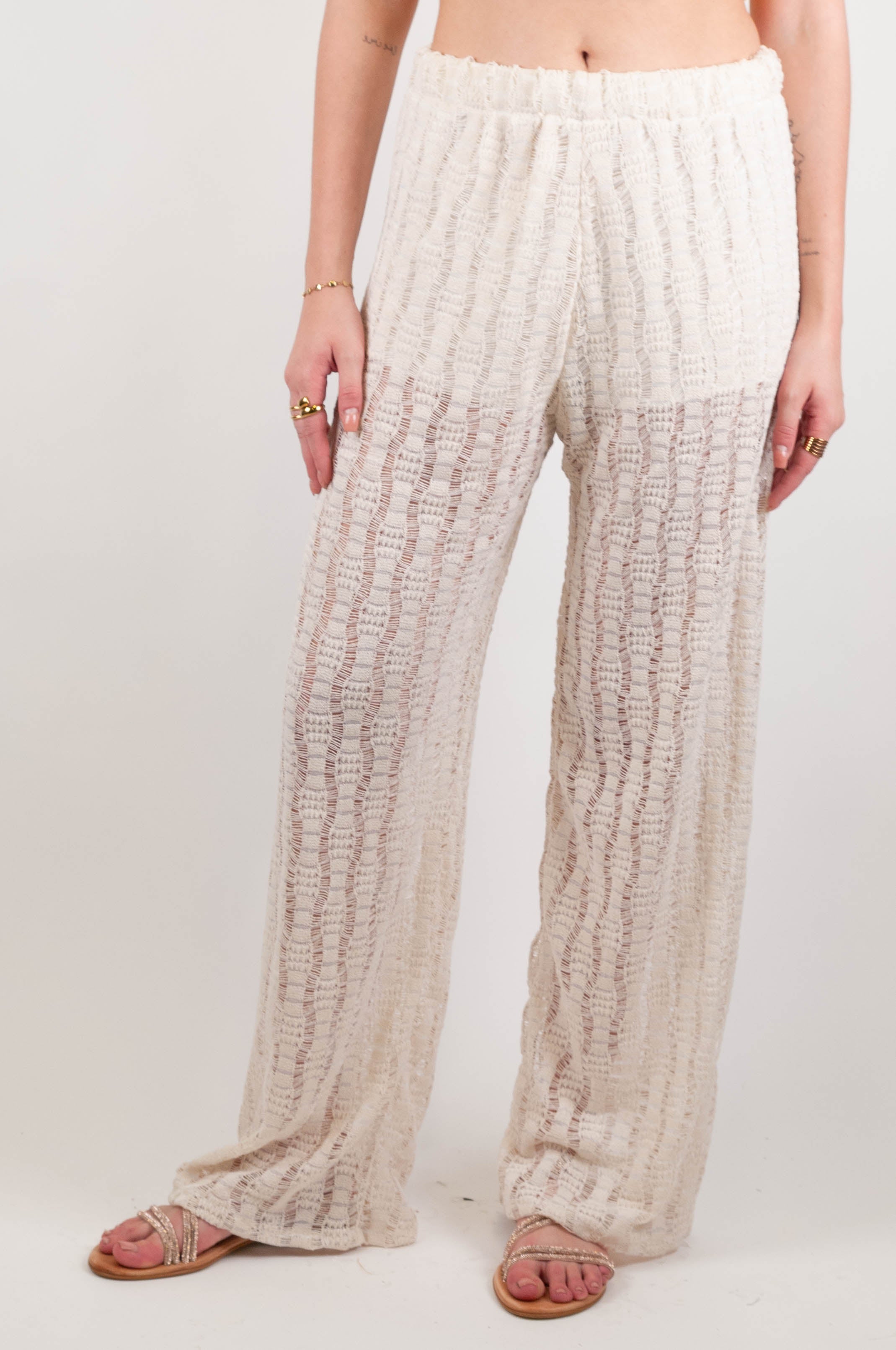 Haveone - Pantalone palazzo crochet con elastico in vita