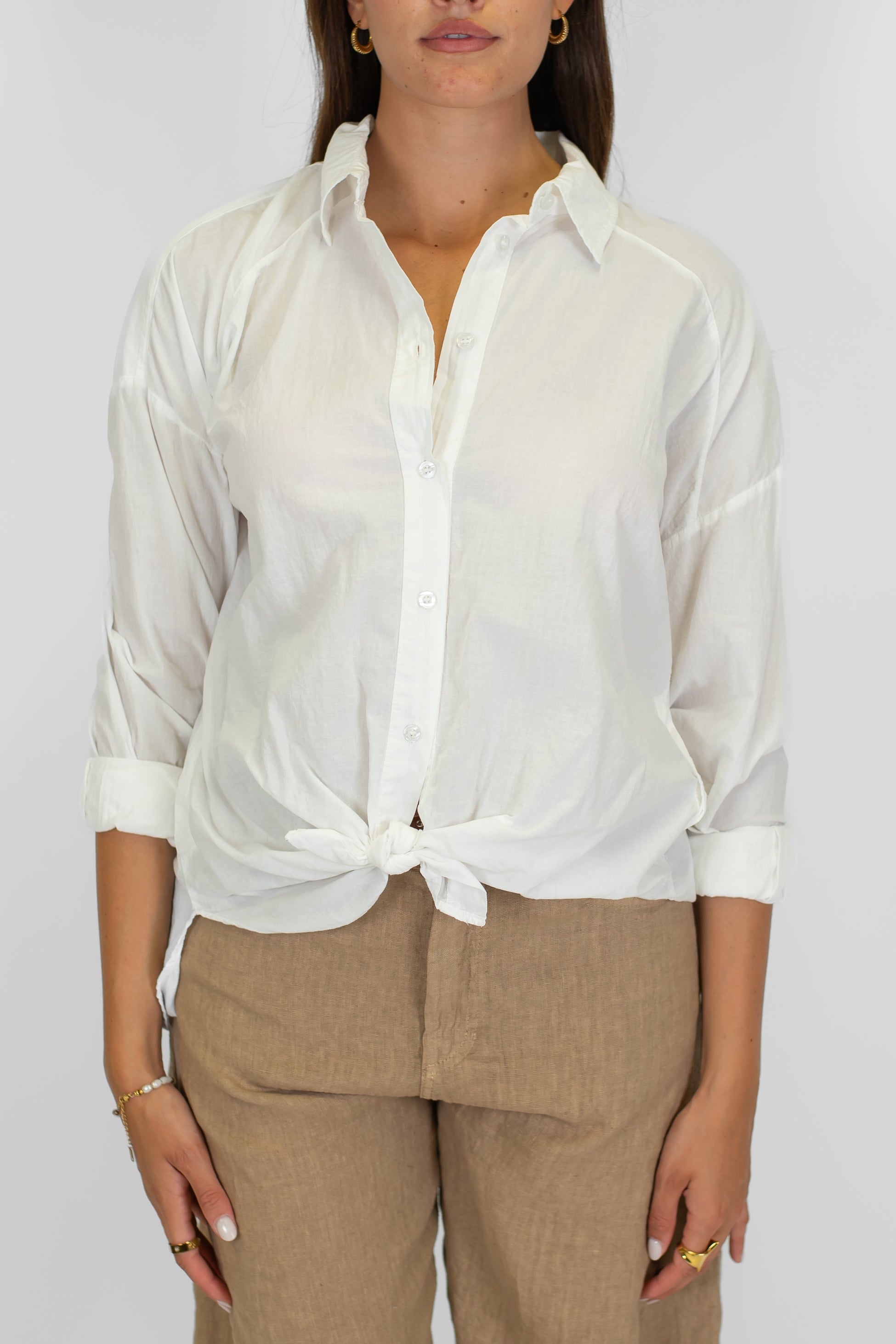 Dixie - Camicia tinta unita in cotone con nodo sul fondo