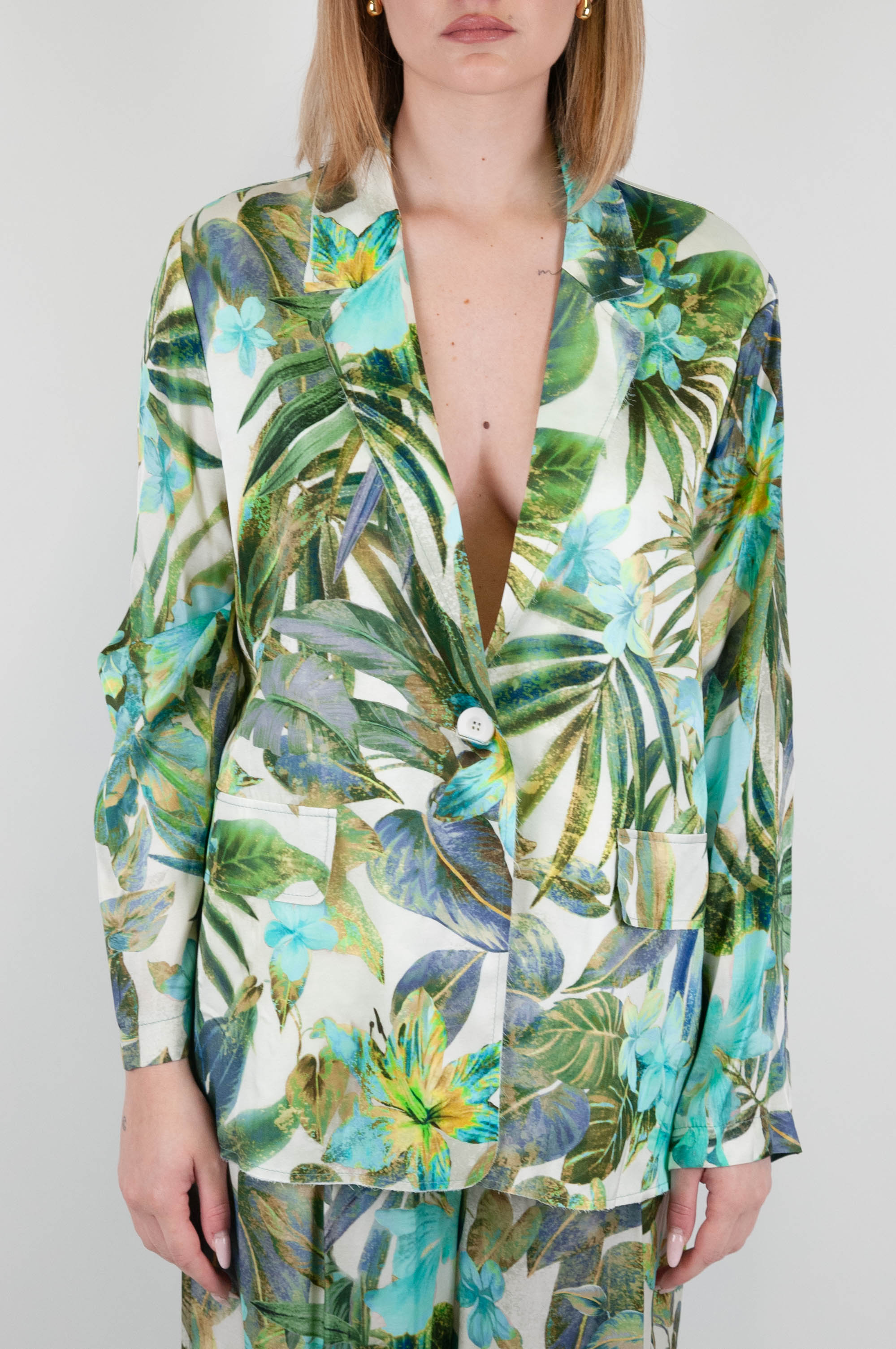 Dixie - Single-breasted jacket in floral patterned viscose