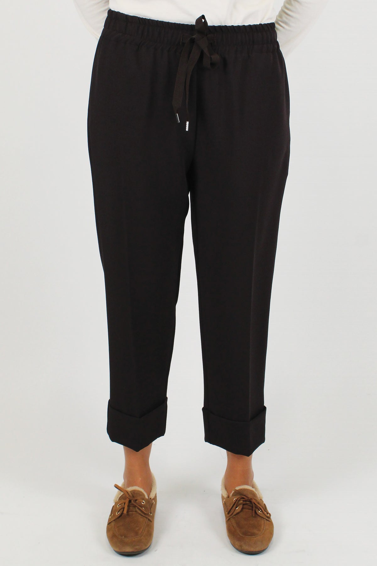 Maryley - Pantalone slim con coulisse e risvolto
