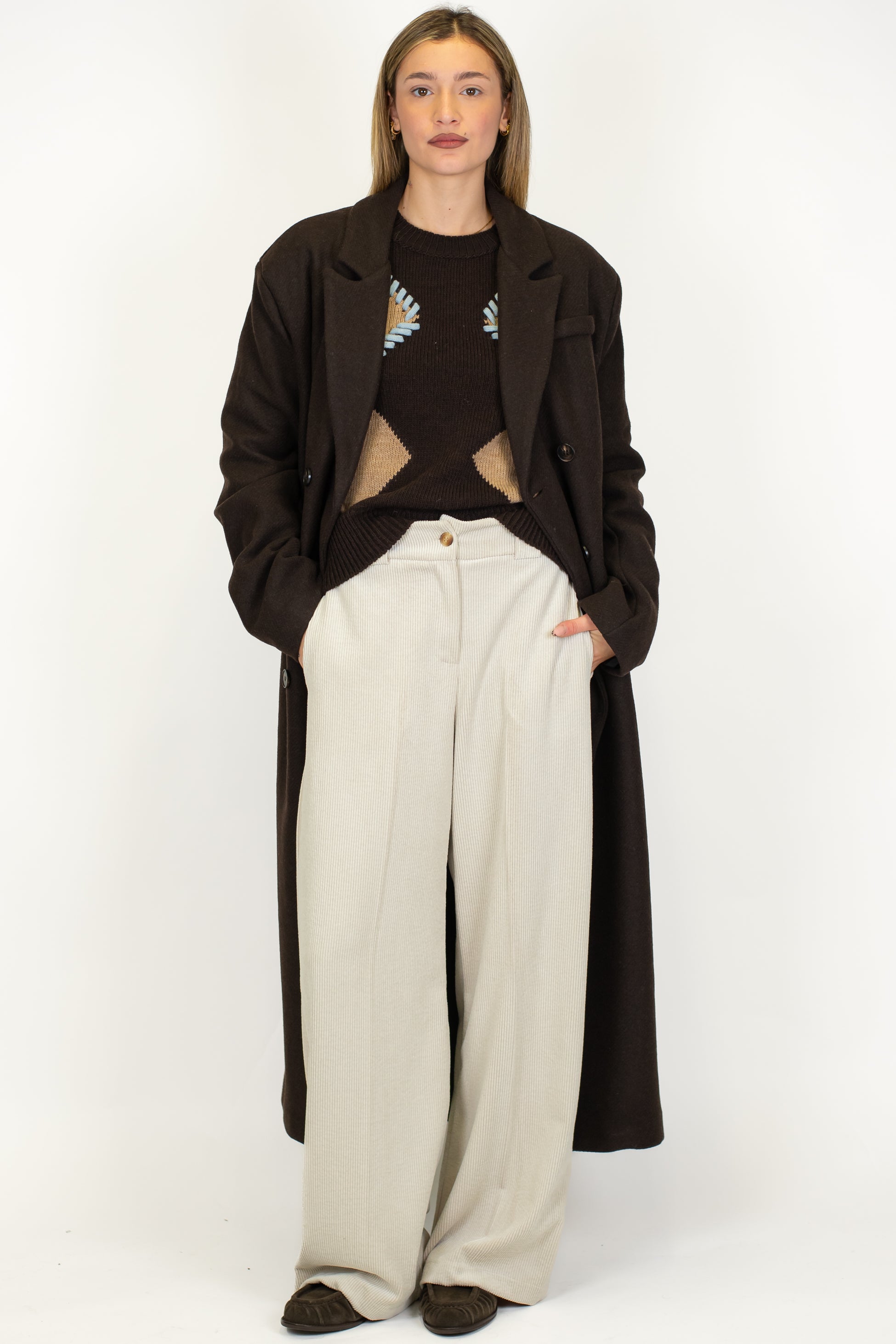 Tensione in - Pantalone palazzo velluto a coste con elastico sul retro